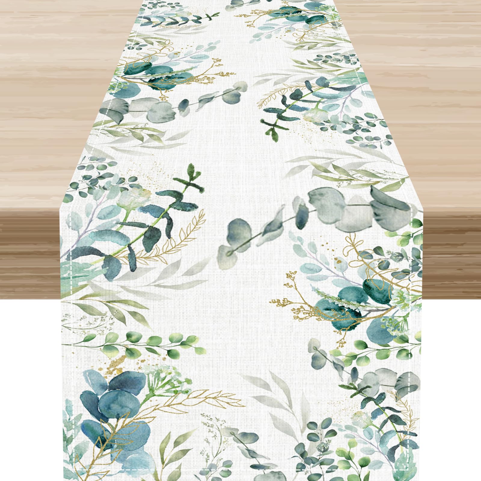 Eucalyptus Table Runner, Seasonal Floral Sage Blue Spring Summer Green Plants Holiday Kitchen Dining Table Decoration for Home Party Decor 13"x72"