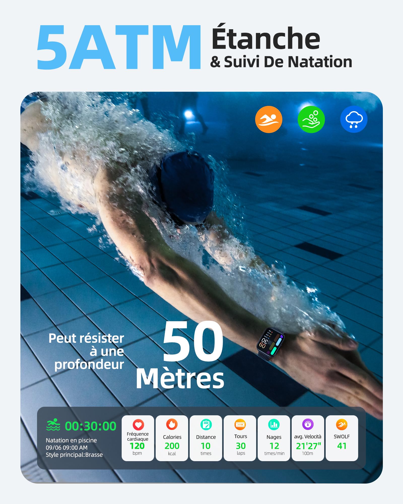 Parsonver Montre Connectée Homme Femme avec 5ATM Étanche, Sport Montre pour Natation, 1,8" HD Smartwatch avec 100+ Sportifs, Sommeil, Fréquence Cardiaque, Montre Connectee pour Android & iPhone, Noir