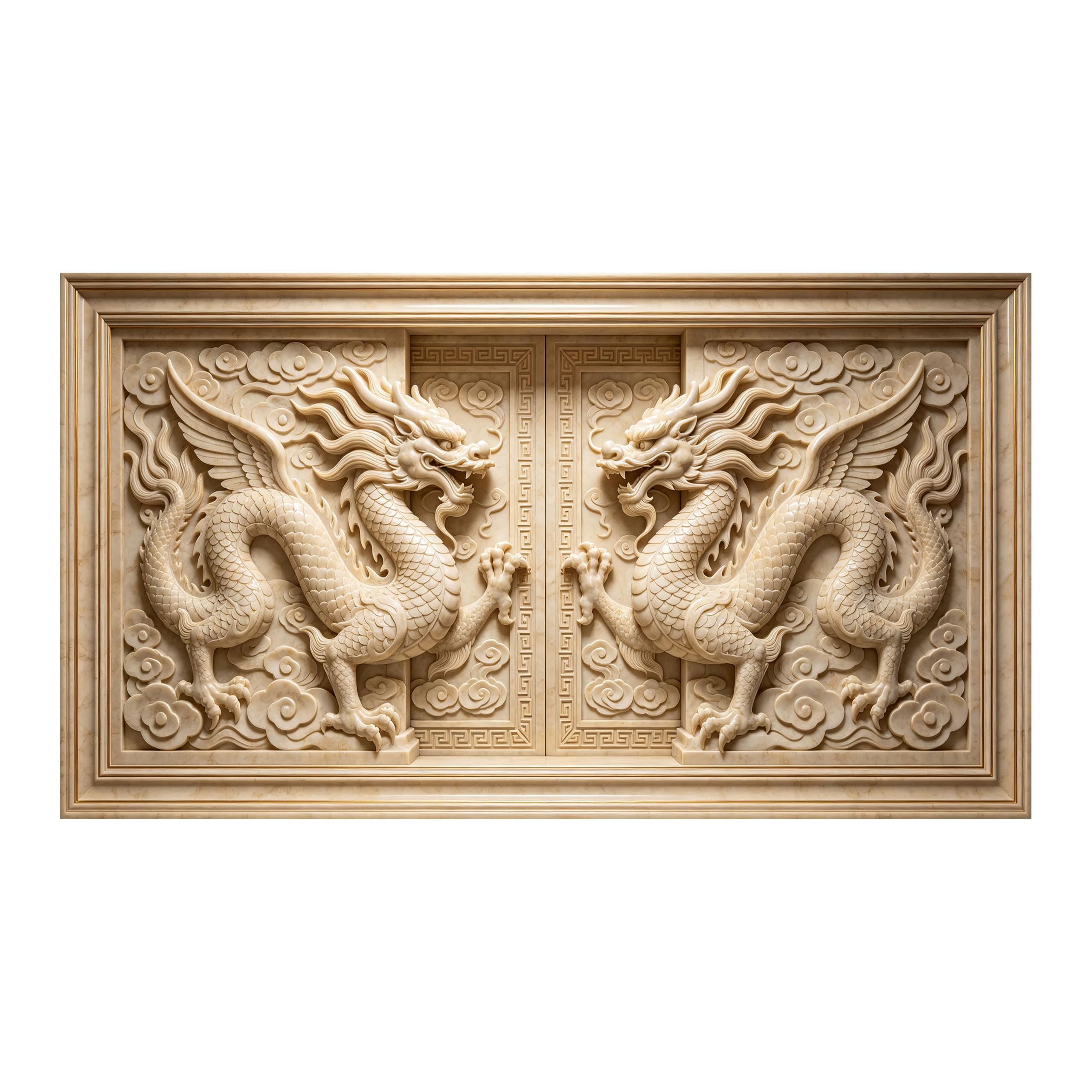 Yzpallescene 3D Framed Wall Art Twin Dragon Relief Oriental Carving Stereoscopic Large Size SelfAdhesive Removable Wall Decor Prints Artwork for Living Room Bedroom Office