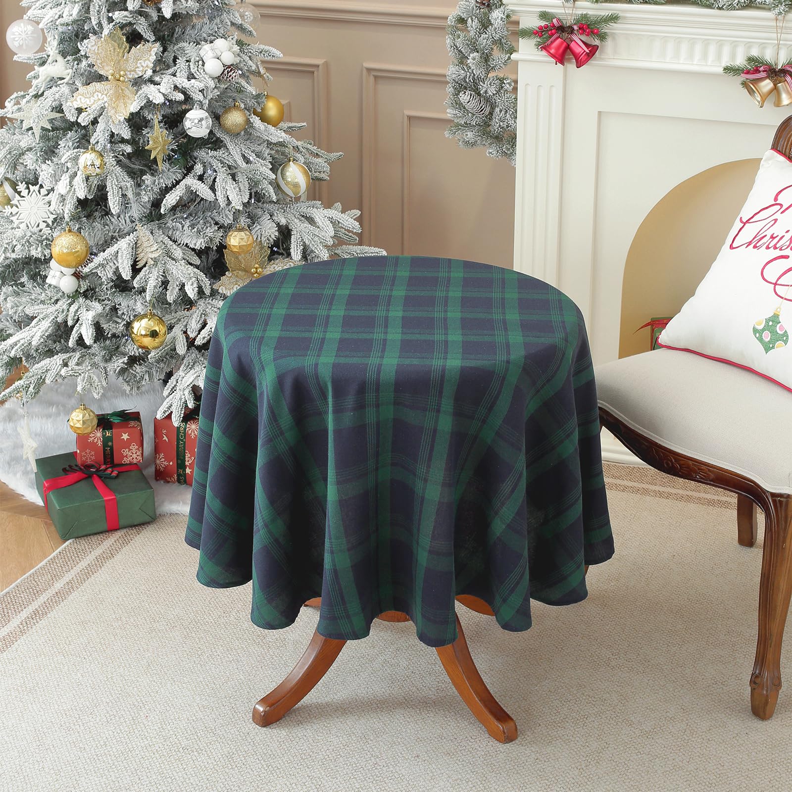 ZIQINPSQ Gingham Round Tablecloth Dining Cover Blue & Green 140cm