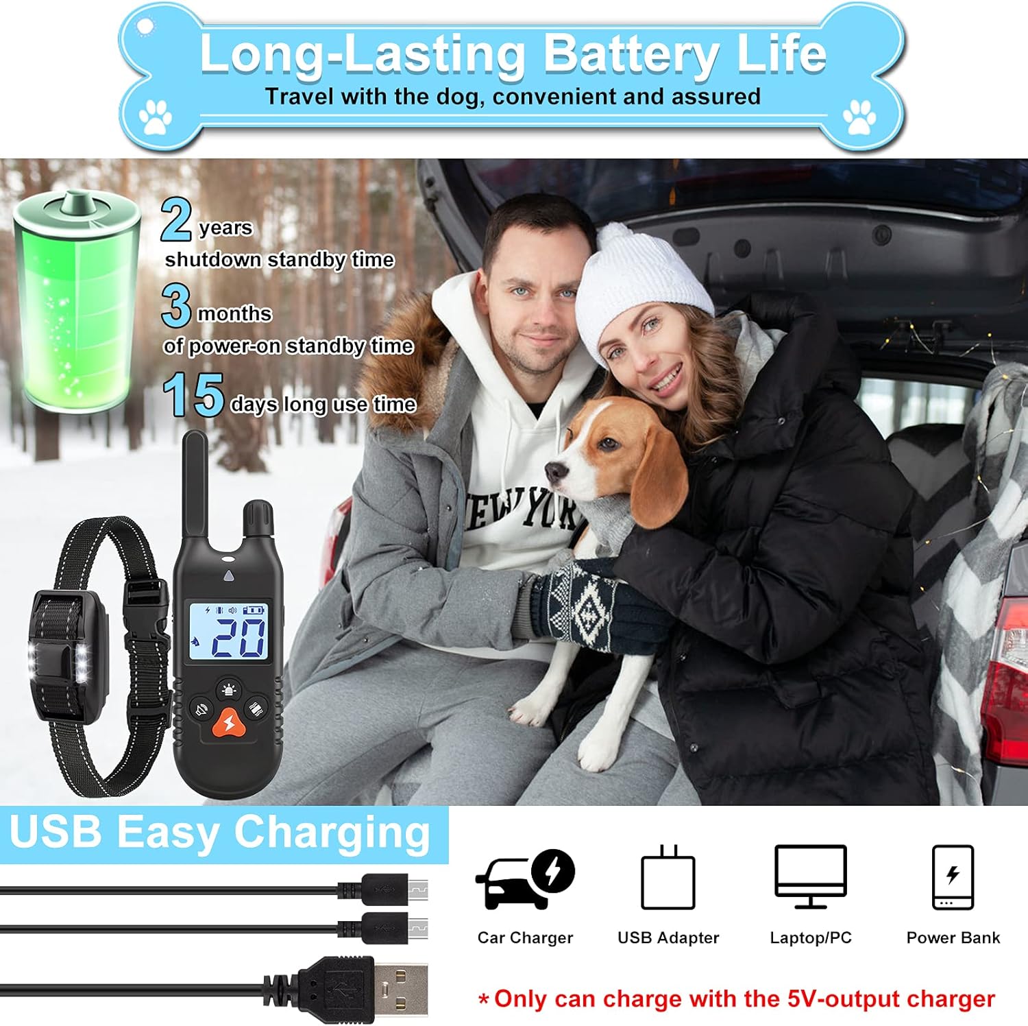 iTecFreely Dog Training Collar with Remote, Electronic Dog Shock Collar with 3 Mode Beep,Vibration,Shock, 3300Ft Range,E Dog Bark Collar Waterproof Rechargeable with Light for Large Medium Small Dogs
