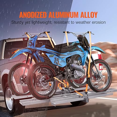 Miniatura 3 de VEVOR Portabicicletas, 2 bicicletas de 600 libras, soporte de enganche de motocicleta de aluminio, rampa de carga, transportador de remolque de moto