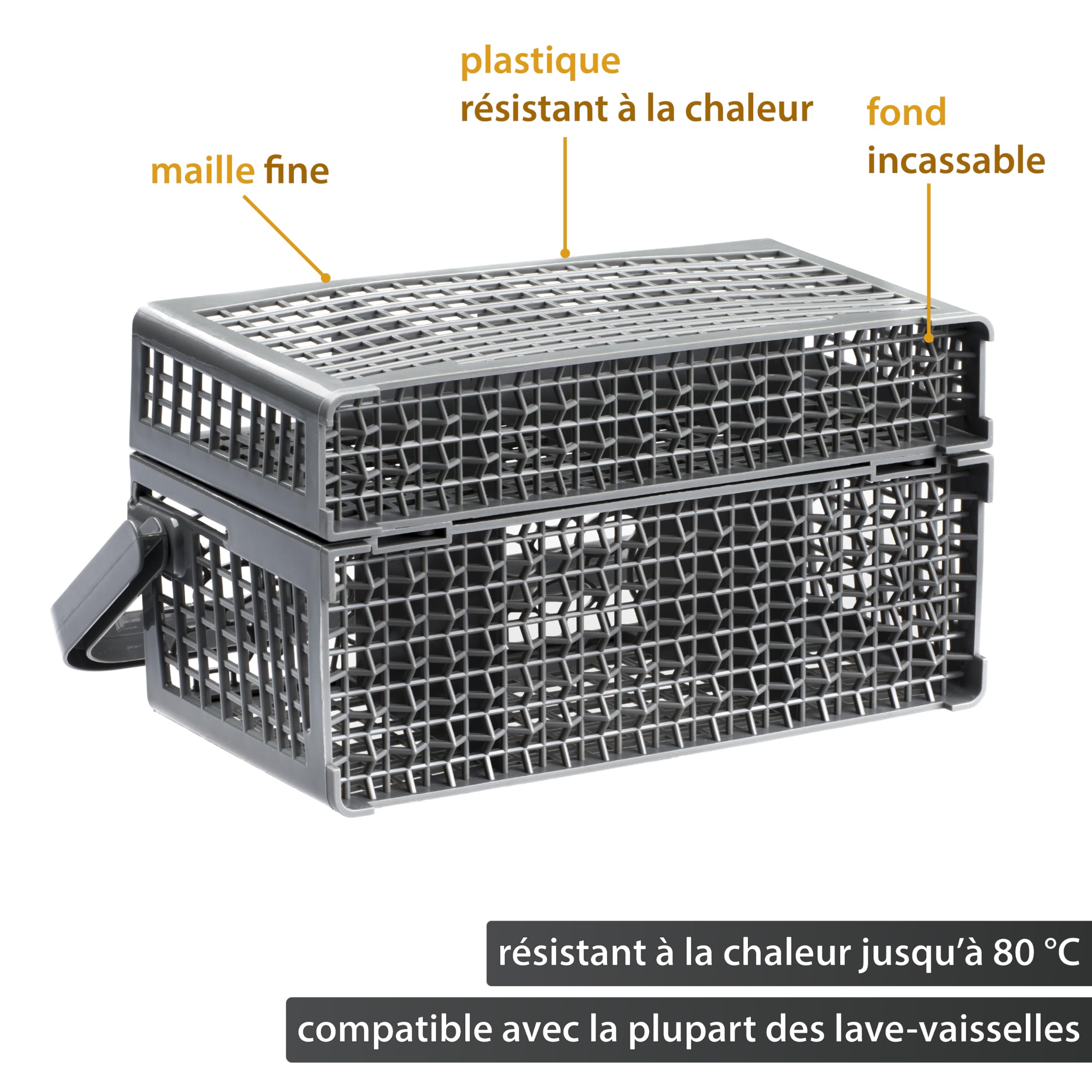 Panier à Couverts pour des Couverts propres et hygiéniques - Universel Divisible pour tous lave-vaisselle livré avec aimant - 23 x8,5+4,5x13,5 cm, Gris