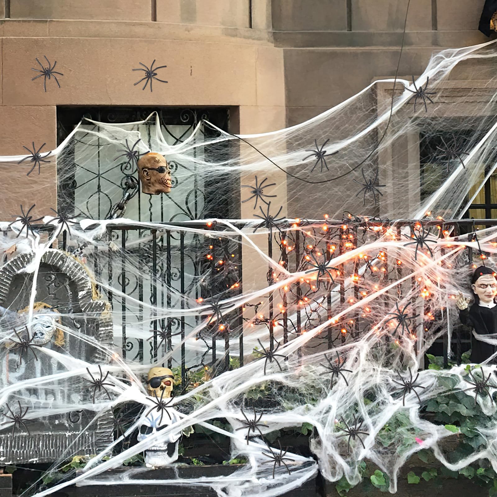 Qkeinv White 200G Halloween Spider Web, Halloween Spider Web Decorations, With 60 Fake Plastic Spiders, Halloween Decorations, Stretchable Halloween Cobwebs Decoration For Home Decoration (200G)