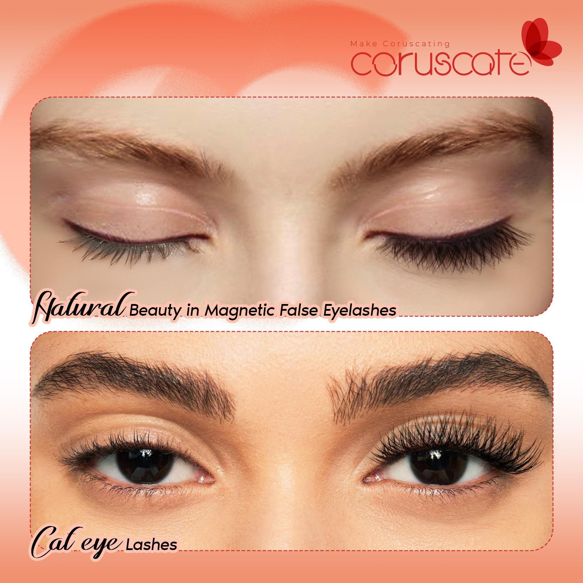 OBABO Magnetic Eyelashes, Cat Eye Lashes False Eyelashes Magnetic Lashes Natural Look with Applicator Reusable No Glue or Liner Needed Soft Magnetic Fake Eyelashes (Magnetic Eyelashes)