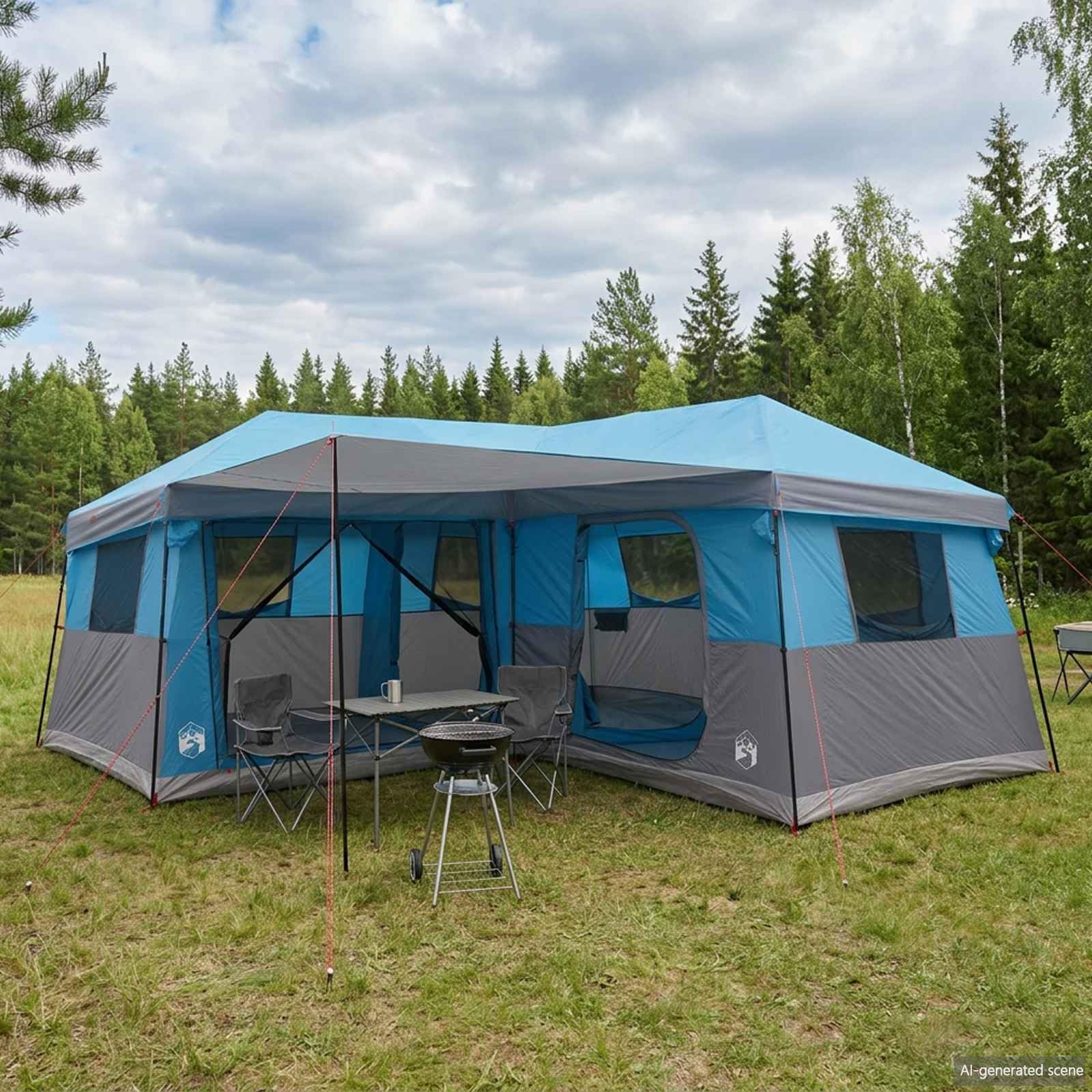 Tenda Familiare Blu 14 Persone 500x500x226 cm Poliestere 185T PU
