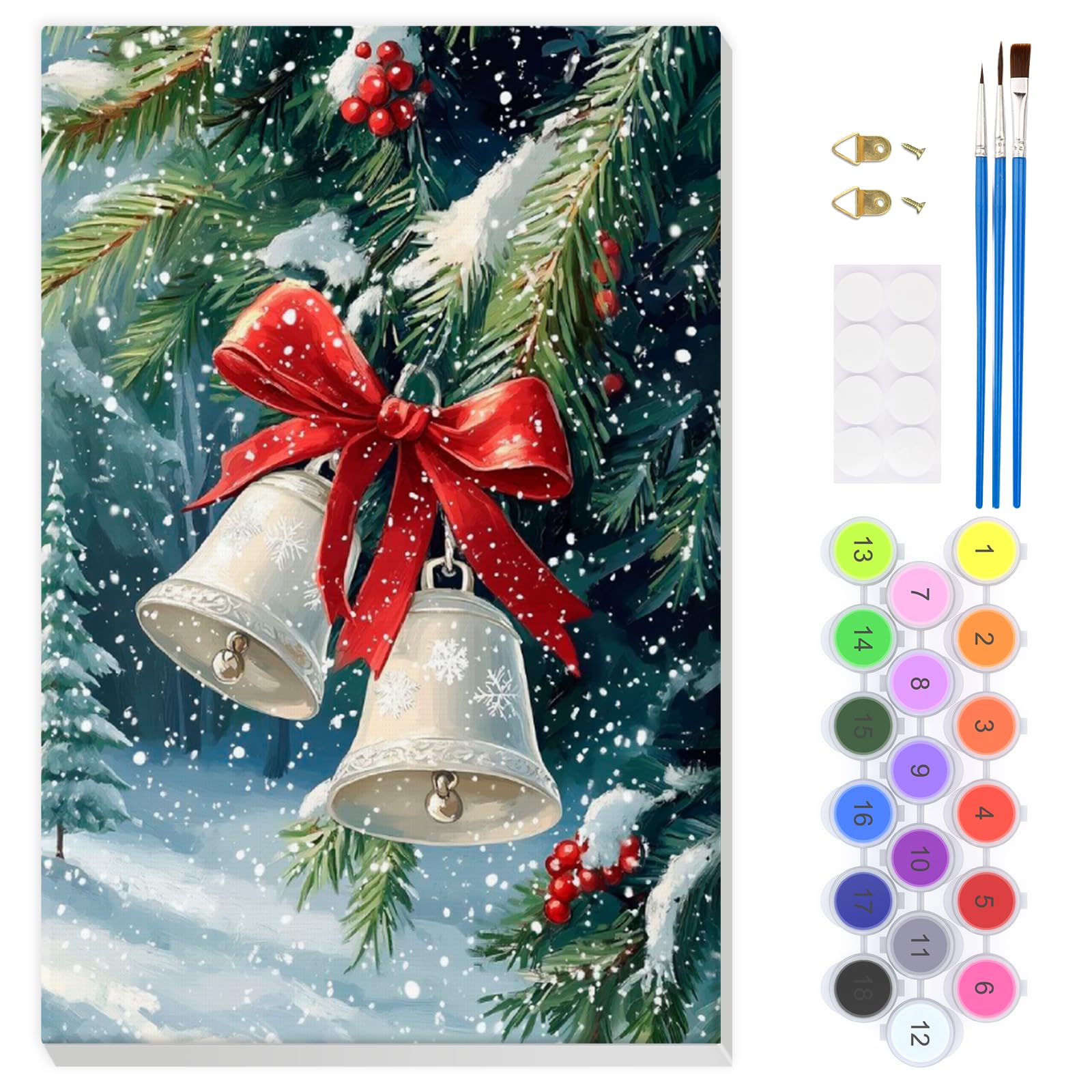 EOBROMD Christmas Bells Paint by Numbers for Adults Beginner with Frame, Paint by Numbers Kits, Painting by Numbers on Canvas, DIY Acrylic Painting Kit Art and Crafts for Home Wall Decor 8x12inch