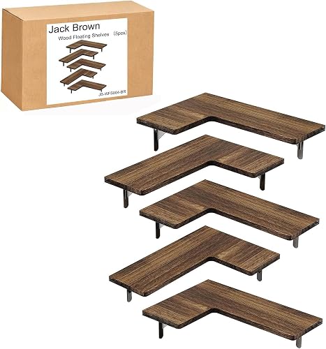 Jack Brown Corner Graduated Wall Shelves 5-Piece Set, Brown