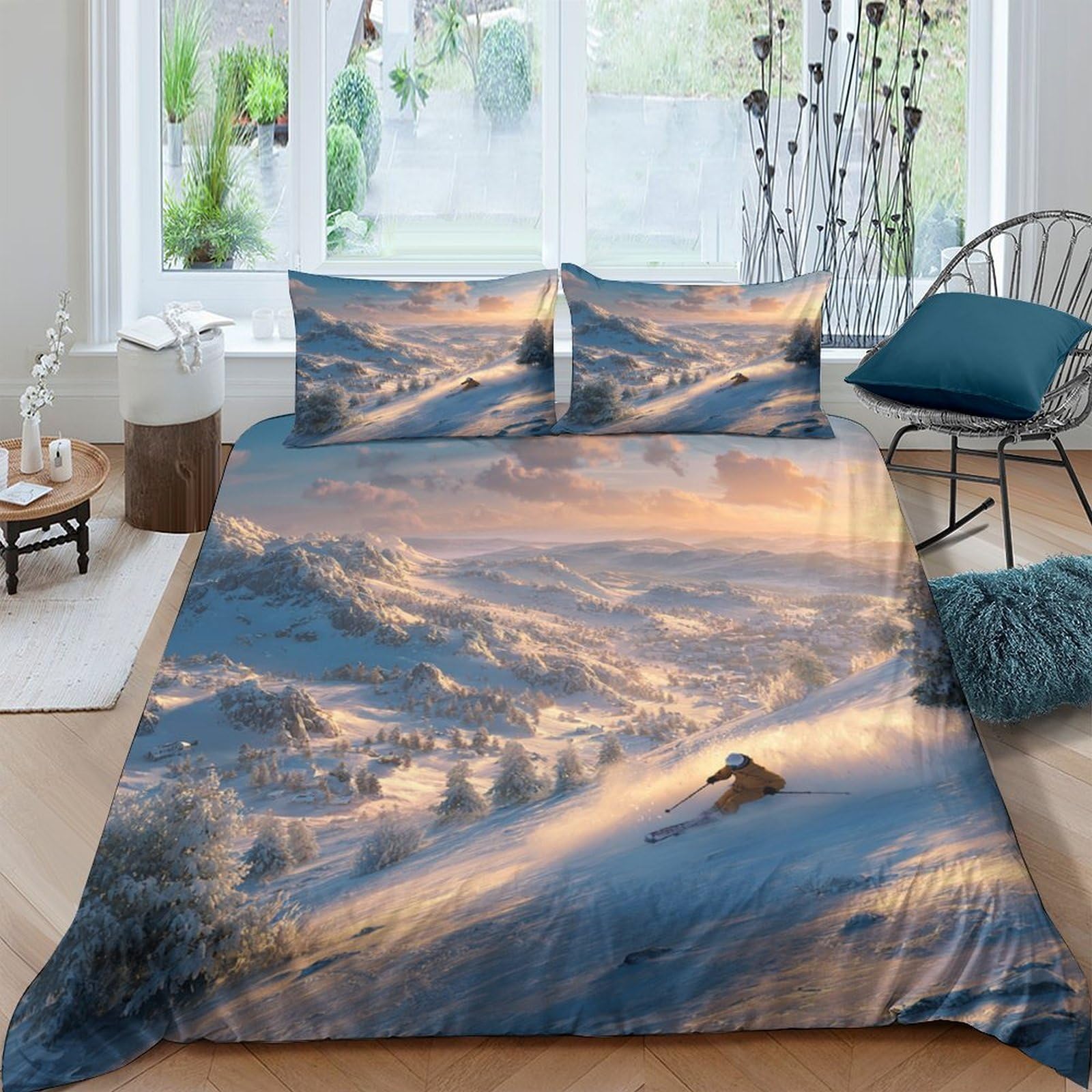 Ctjqhvkz Style-8 3D Printed Snow Mountain Fitted Sheet Microfiber Soft Breathable Sunset Landscape Mattress Cover For Bedroom Dorm Decor Single（135X200cm）