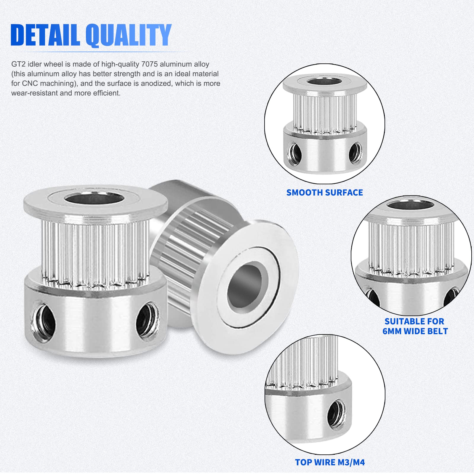 DollaTek 5PCS Aluminium GT2 Tandriemschijf 20 Tanden Boring 8mm Breedte 6mm en Sleutel voor RepRap 3D Printer Prusa i3