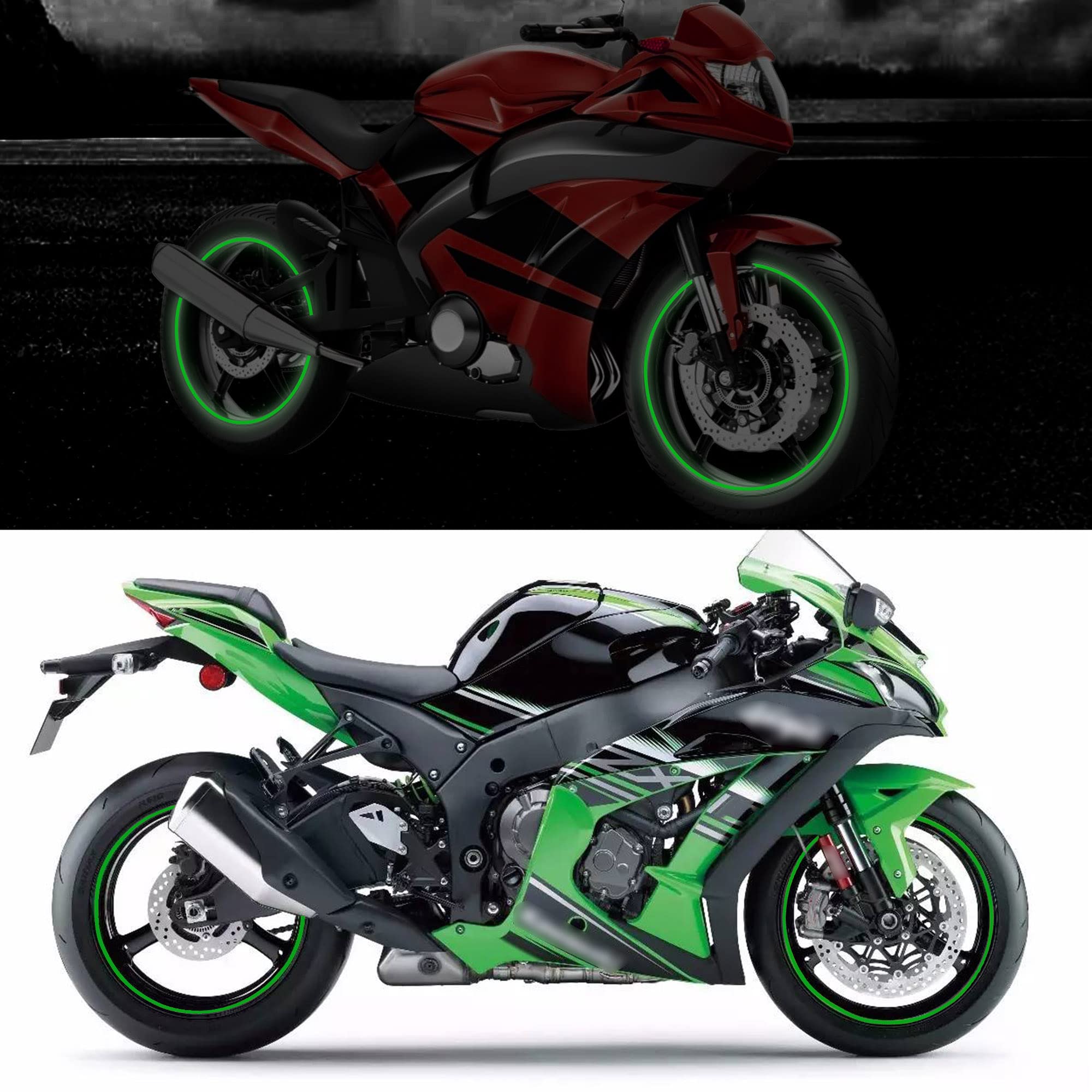 Kelenate® (Green) 18pcs - 16"-19" Reflective Wheel Rim Stripe Decal for Motorcycle Wheels Car Cycling Bike Bicycle Night Reflective Safety Decoration Stripe Sticker Compatible with E-lite i20 3