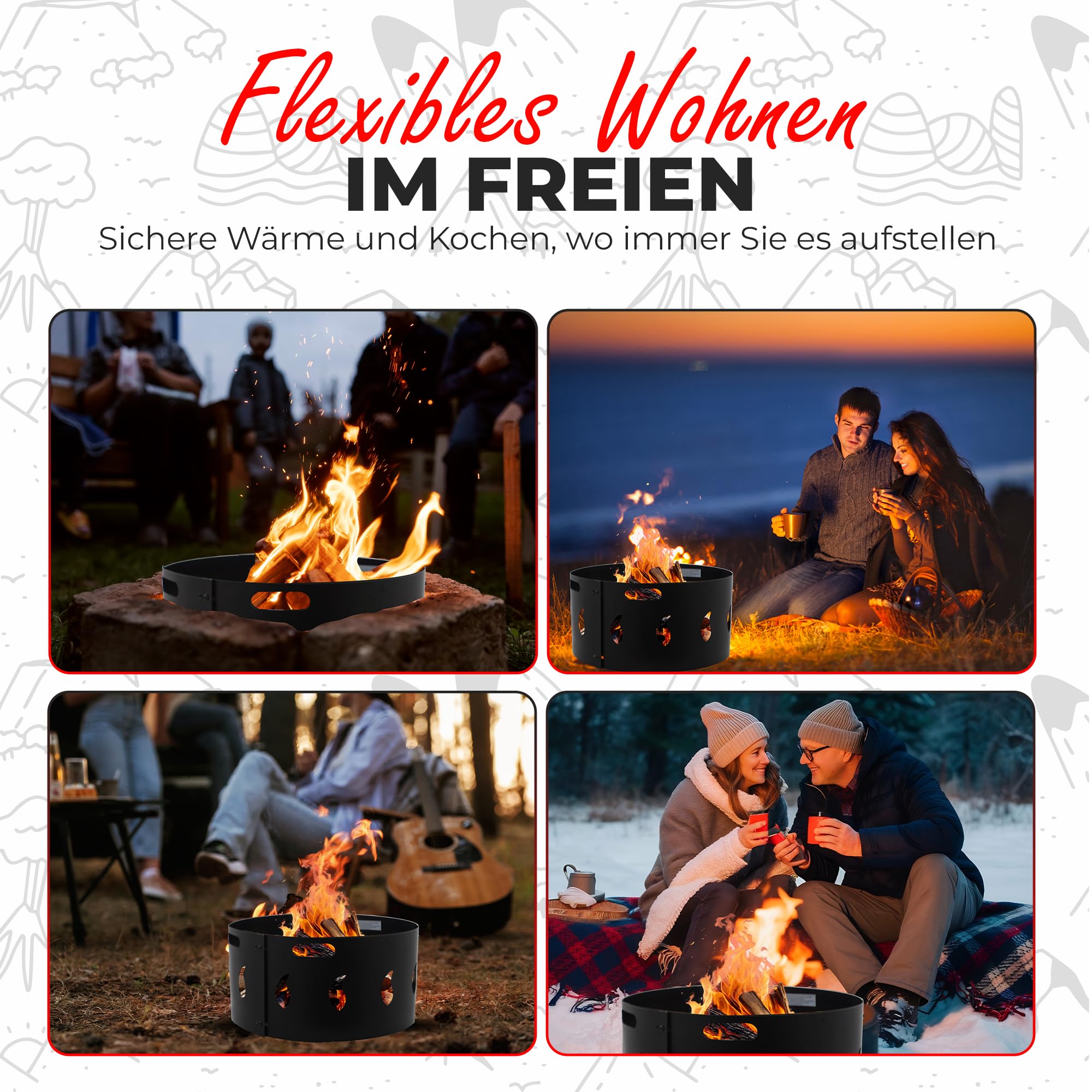 Funkenschutz Feuerschale Ø 60 x 27 cm Schwarz, Feuerring Grill, Feuerring, Firepit Ring, Grillring für Feuerschale, Feuerstelle Outdoor