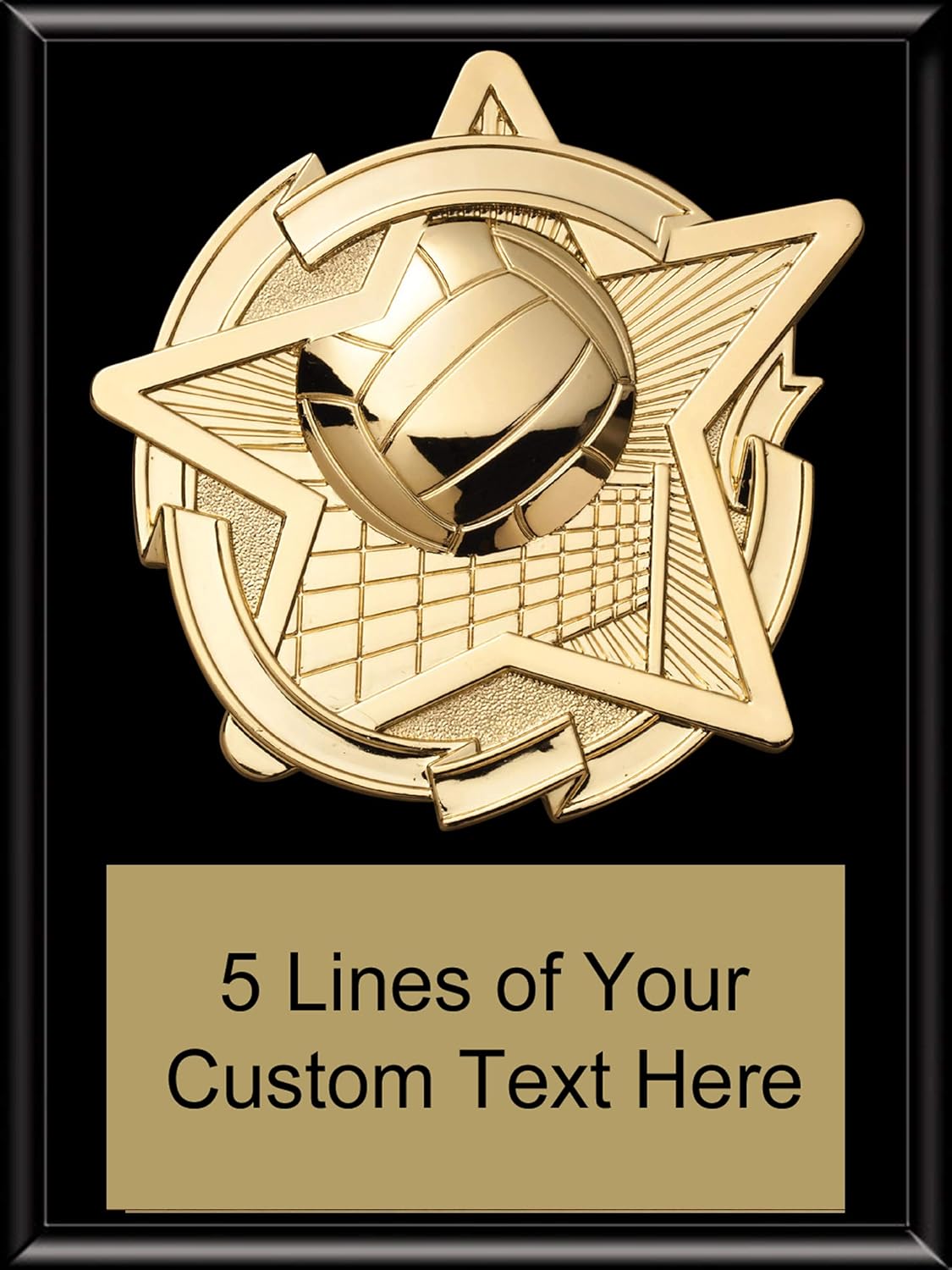 Express Medals 8 x 10 Black Finish Wood Volleyball Star Plaque Trophy Award with Up to 5 Lines of Free Engraving