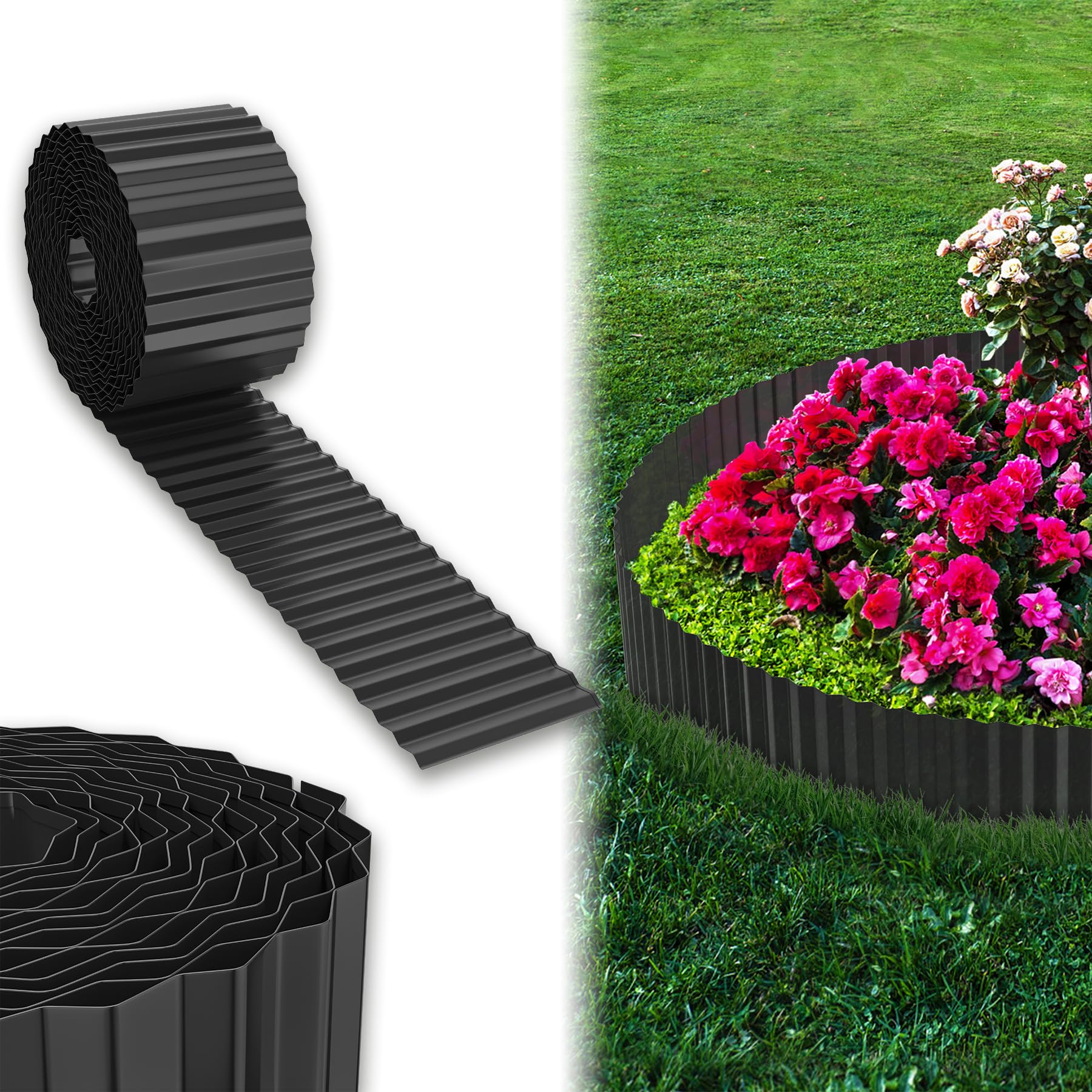 UISEBRT Beeteinfassung Rasenkante, Verzinktes Beetbegrenzung aus Metall Einfach zu Montieren, Hoch Flexibel Rasenkanten, Wurzelsperre Blumenbeet oder als Mähkante Länge Anpassbar