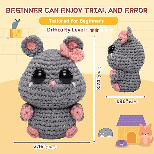 Miniatura 6 de Mewaii Kit de ganchillo para principiantes nivel 2 con 40% hilo fácil de poner en marcha extra ecológico, tutoriales en video paso a paso para