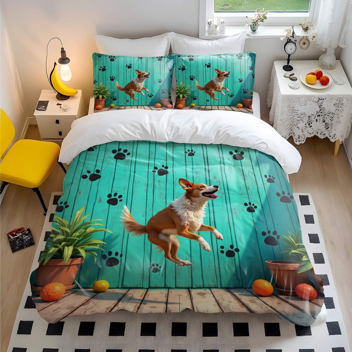 Parure de lit king size dessin animé pattes de chien pour apaiser les nuits de votre enfant