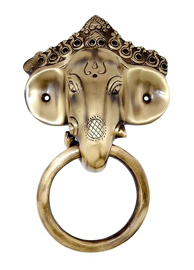 Two Moustaches Brass Ganesha Mask Door Knocker, Antique Brown, Standard, Pack of 1