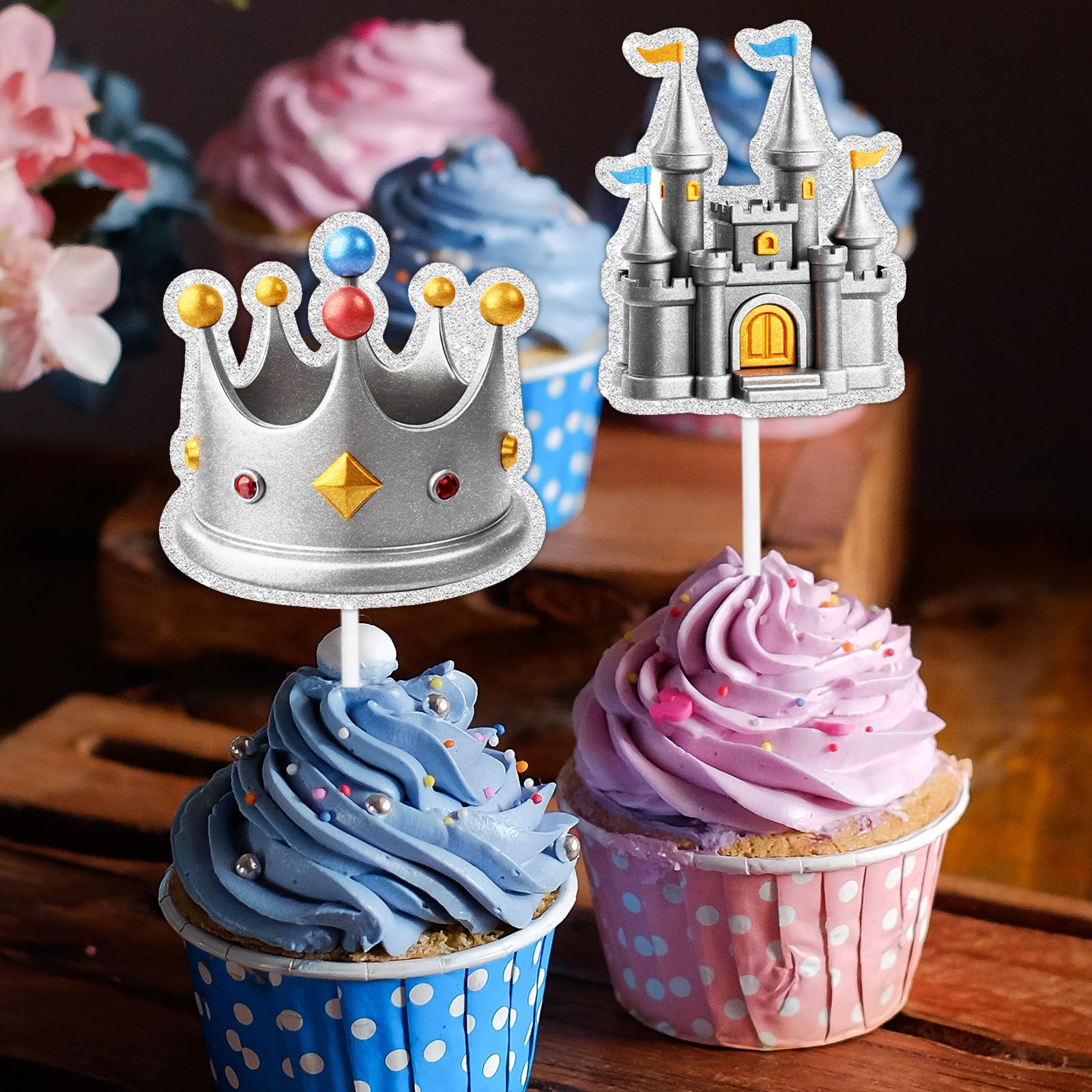 Blue Glitter Pirate Ship Cake Topper - Gold Viking Theme, 6.1x4.8 Inches, Birthday Party Decor - View #7