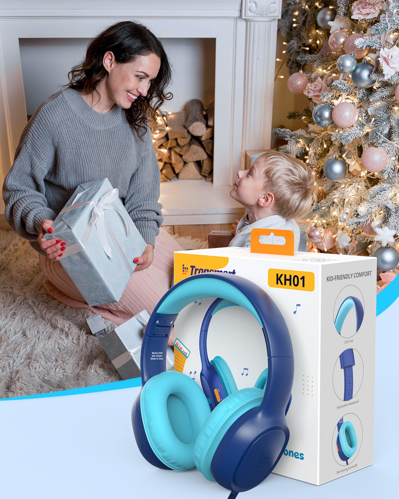Tronsmart Cuffie Sovraurali Pieghevoli per Bambini, Volume Sicuro 85/93 dB, Suono Chiaro e Morbido, Jack da 3,5 mm per Bambini con Cavo, per Apprendimento e Intrattenimento
