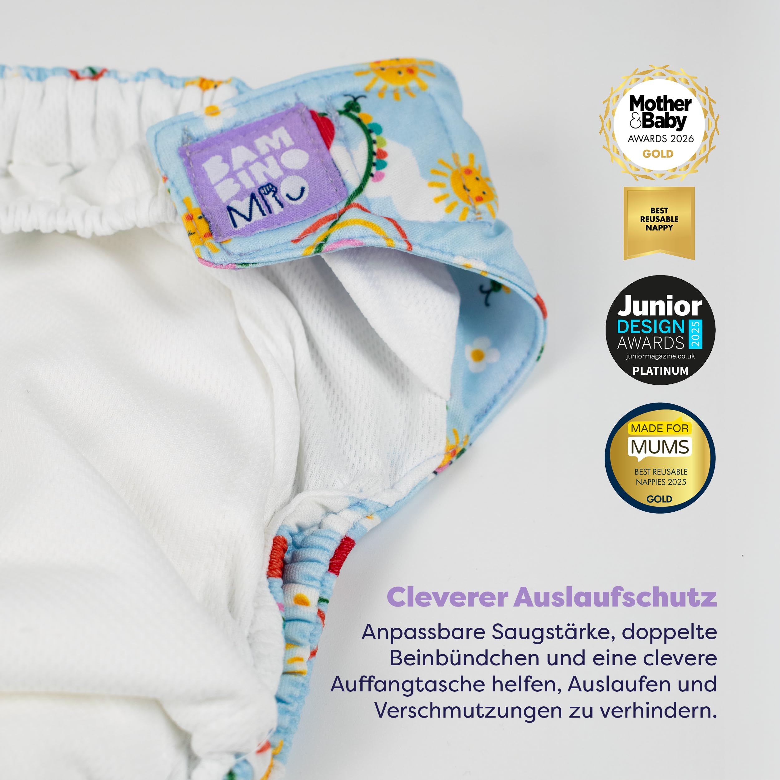 Bambino Mio 3er-Pack revolutionäre wiederverwendbare Windeln – (Gartenparty) Stoffwindeln von der Geburt bis zum Töpfchentraining | Chemikalienfreie, verstellbare, waschbare Windeln mit Bambus-Einlage
