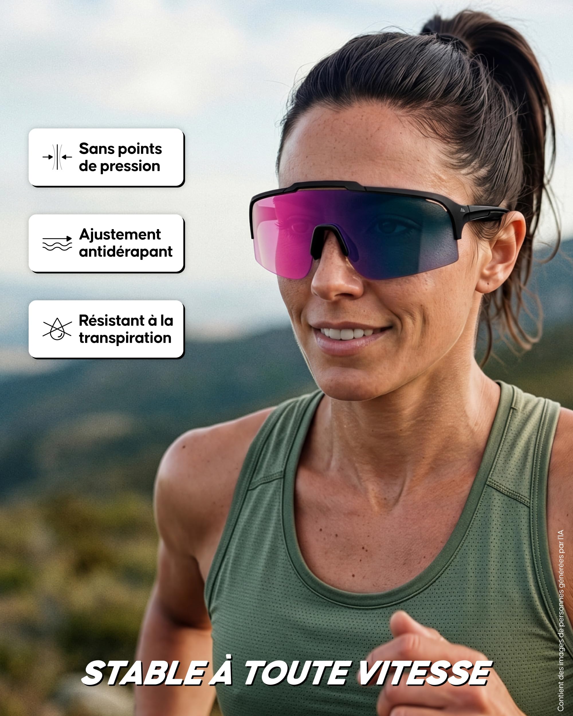 DANISH ENDURANCE Lunettes de Soleil Sport TR90, Maintien Sécurisé, UV400