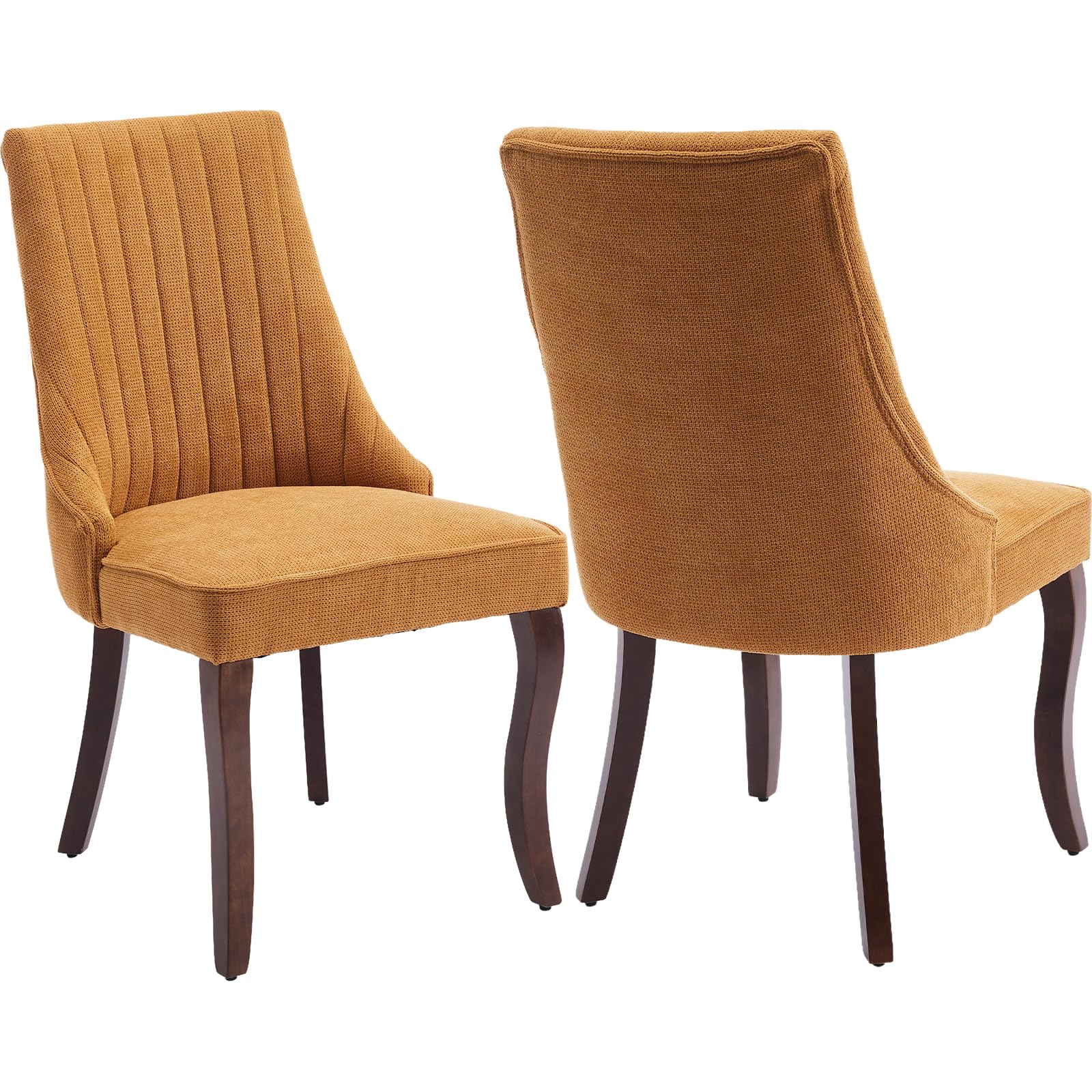 ZenNook Mid Century Modern Dining Chairs Set of 2, Gold Linen Upholstered Kitchen & Dining Room Chairs Set of 2, Kitchen Chairs with Wood Legs, Sillas