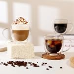 CNGLASS 12oz Tasses à café en verre double paroi, Tasses en verre isotherme avec poignée, Taches expresso claire pour Latte,Cappuccino,Tea Bag,Let de 4