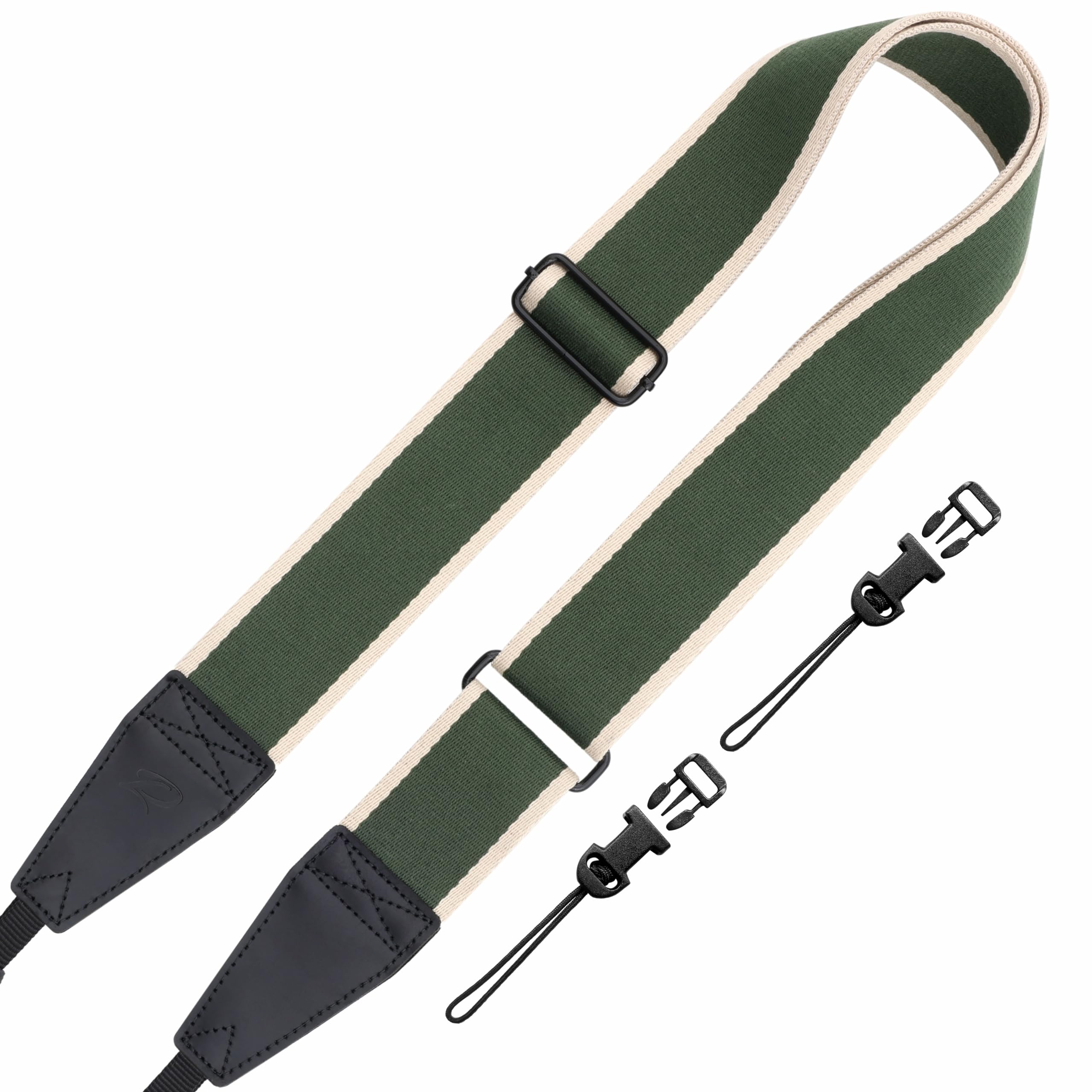 Padwa Lifestyle Extra Long Adjustable Camera Strap for Photographers - 2" Wide Full Grain Cowhide Leather Ends Camera Straps with Quick Release for All Cameras,Binoculars(Stripe Beige Green)