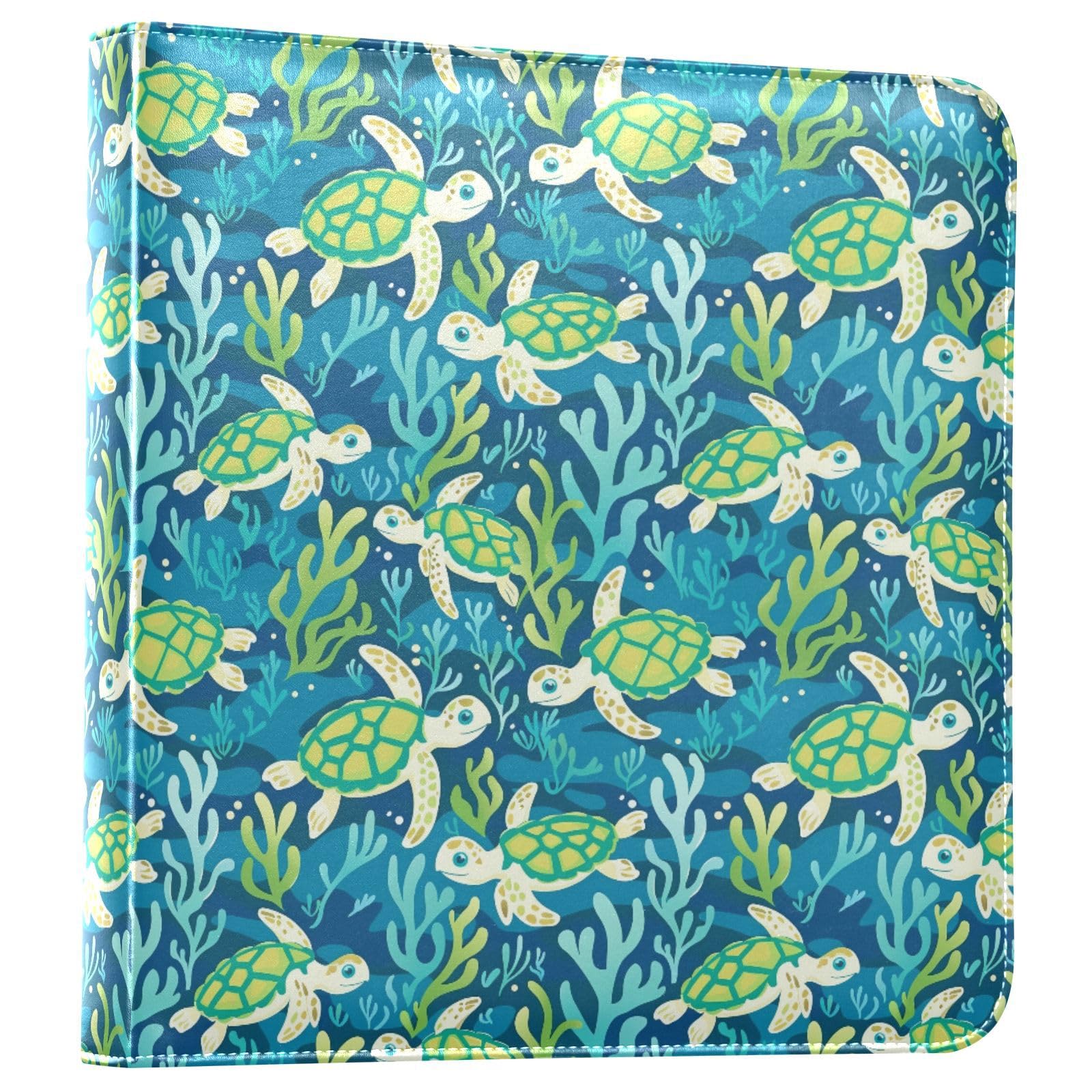 JIPONI Turtles Swim Large Photo Album, DIY Leather Cover Scrapbook Albums for 4x6 5x7 6x8 Pictures, Self Adhesive Memory Book for Wedding, Baby, Family