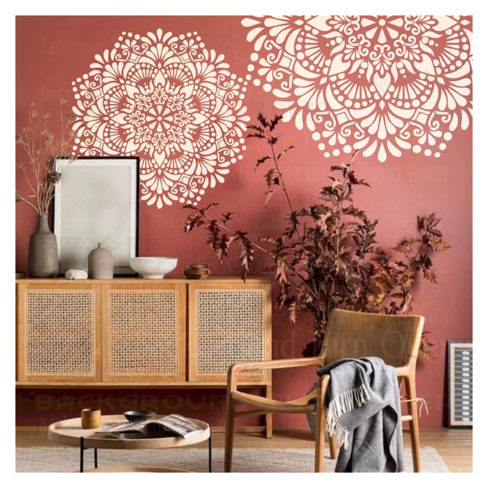 Plantilla decorativa de pared 40 cm a 80 for pintar, for decorar paredes, con rodillos ladrillo y flor redonda