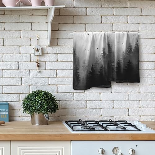Miniatura 8 de Black Misty Forest - Juego de 2 toallas de mano de bosque de montaña suaves y absorbentes, toalla de baño, toalla de baño, cocina, decoración de