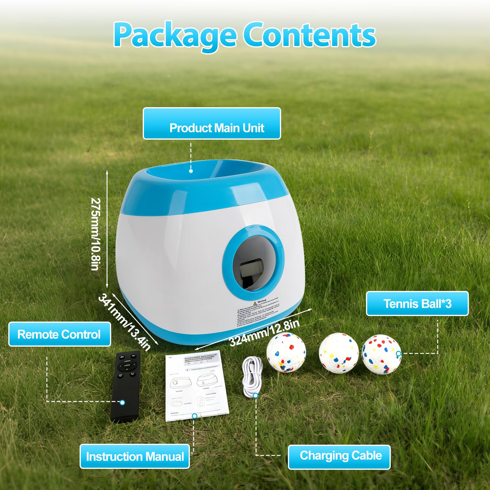 CDIYTOOL Lanceur de balles automatique pour chien, rechargeable sans fil, machine de lancement de balles interactif pour grands chiens, 3 réglages de distance avec télécommande, 3 balles