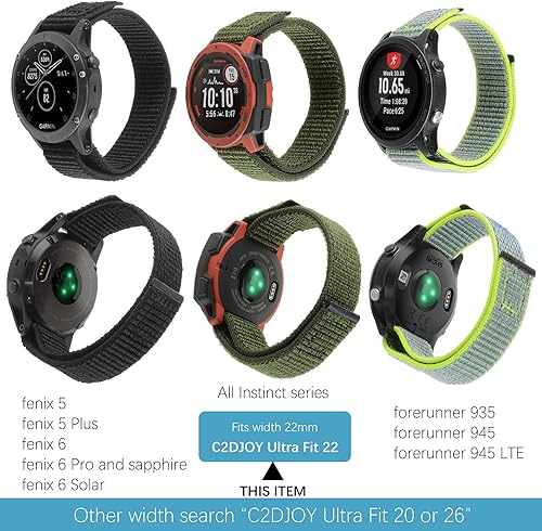 Miniatura 2 de C2D JOY Ultra Fit 22 - Correa deportiva de tela de nailon compatible con Garmin QuickFit de 0.866in