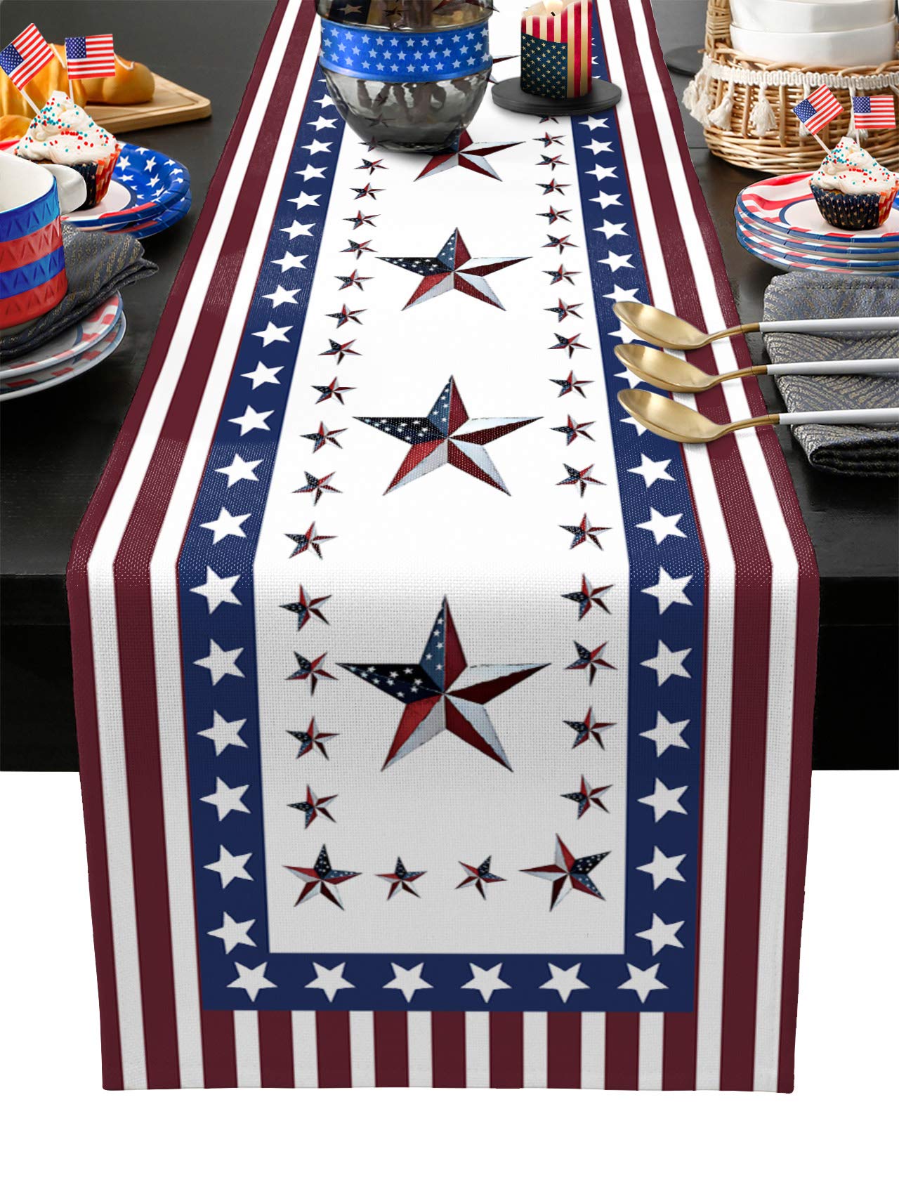 XCHI America Stars Patriotic Table Runner – 13x72 Inch, 4th Of July Memorial Day Decoration For Home Kitchen