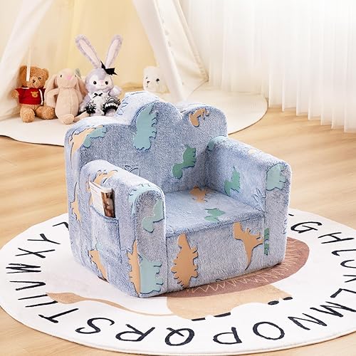 Miniatura 8 de Tiita Silla infantil de felpa para niños, sofá de felpa que brilla en la oscuridad, sofá para niños pequeños con funda lavable, asa de transporte,