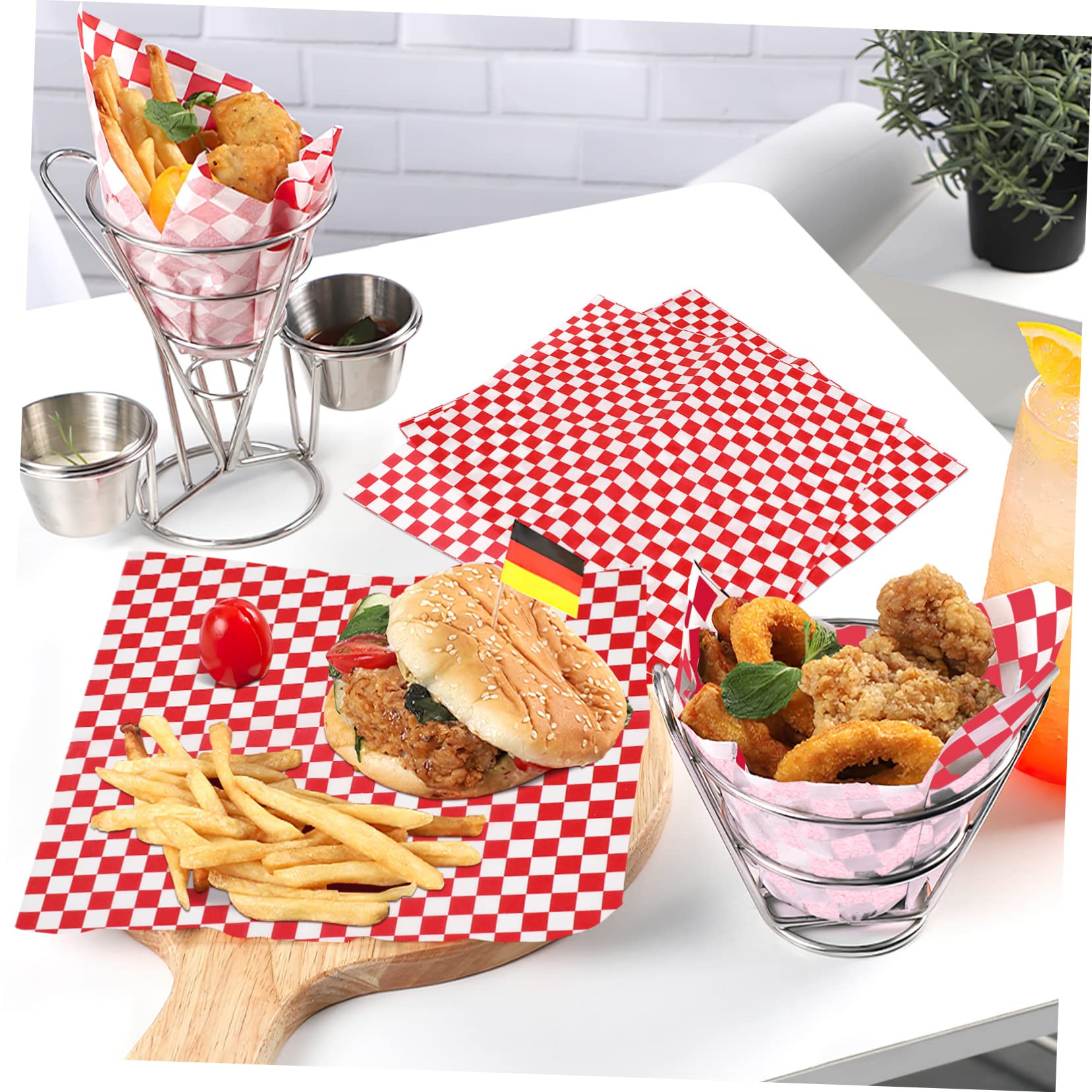 LALADEFIEE 24 Pack Red Checkered Baking Paper Food-grade Grease-resistant Sandwich Wraps Paper Sheets