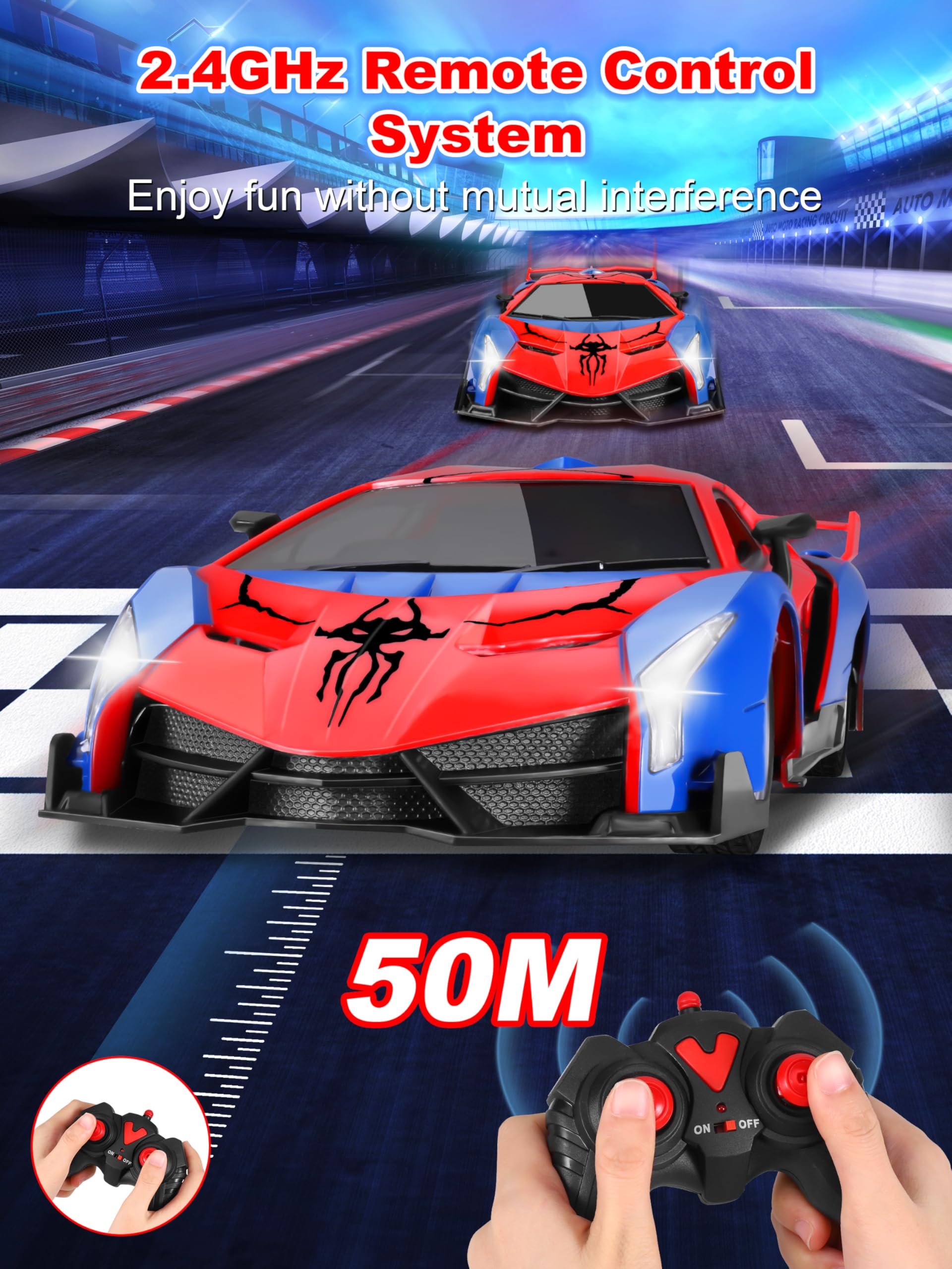 Kssvzz Auto Telecomandata, Spider Auto Radiocomandata da Corsa Veloce con Luci, Macchinine Giocattolo per Bambini 3 4 5 6 7 8 9 Anni Regalo Giochi Esterno Gioco