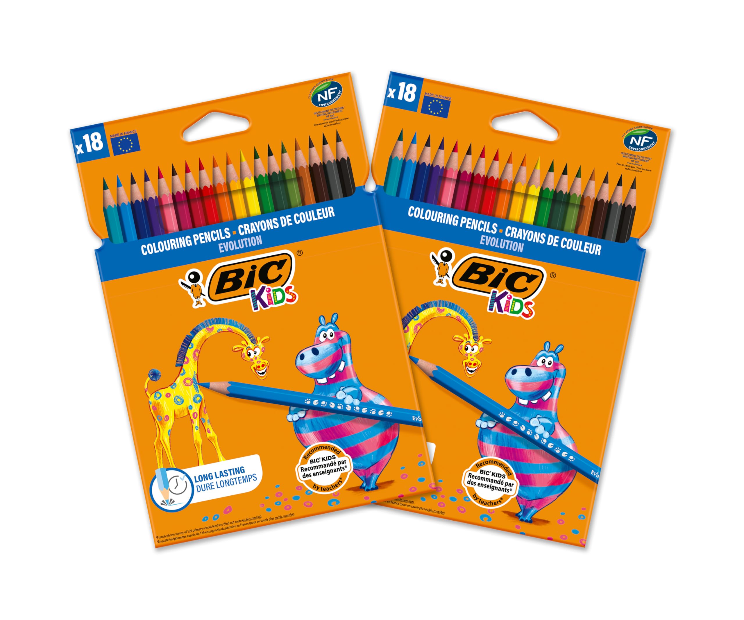 BIC Kids Matite Colorate, Evolution Ecolutions, Ottime Per La Scuola, Matite Triangolari Per Bambini, Colori Assortiti, Confezione Da 2 pacchi da 18 unità
