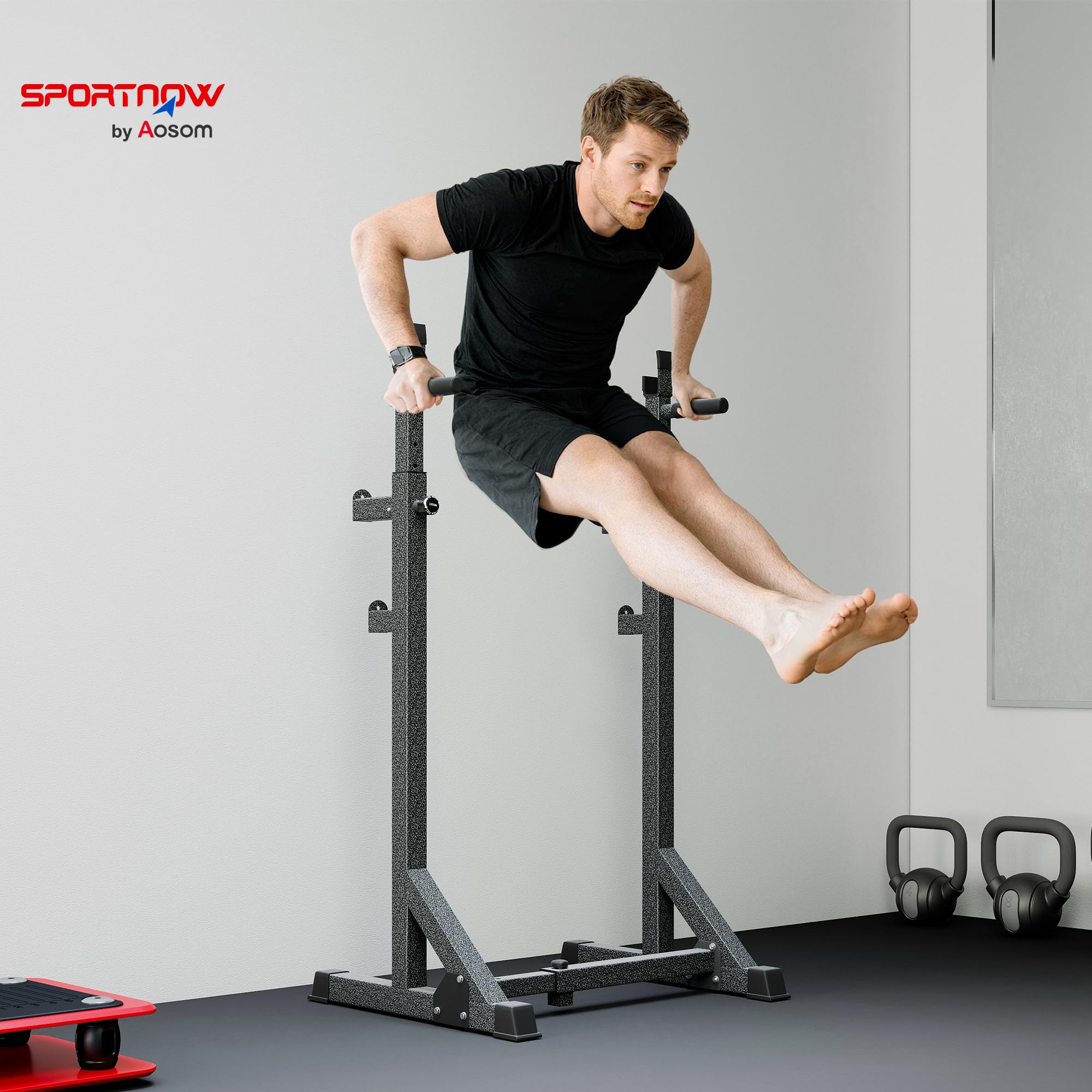 SPORTNOW Soporte para Barras de Pesas Multifuncional Gimnasio 150 kg Negro | Altura y Ancho Regulable, Rack Musculación, Estructura de Acero, Entrenamiento en Casa Gimnasio
