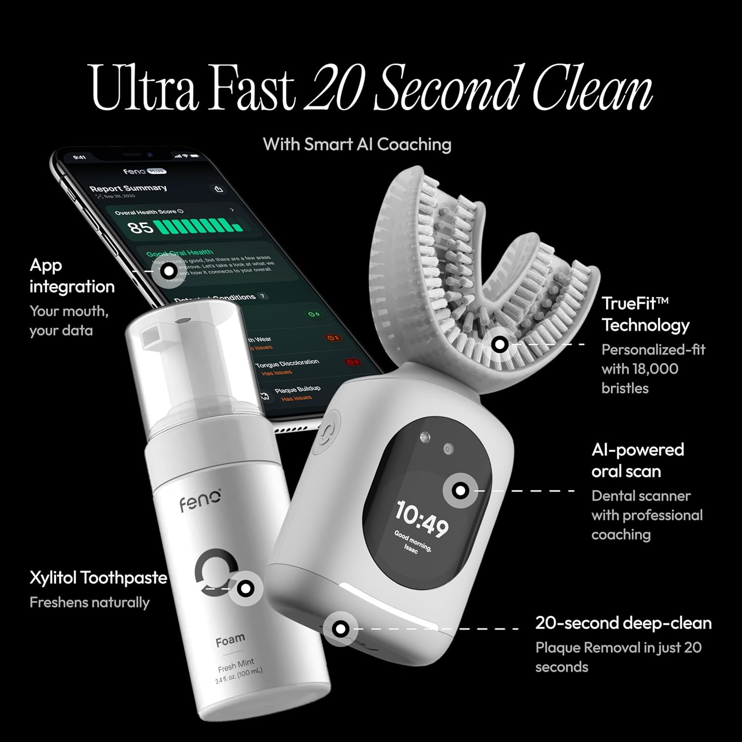 3Pcs Feno Foam Toothpaste with Xylitol & Wild Mint - Fluoride Free Toothpaste for Adults, Gentle on Enamel, Fresh Breath, Ideal for Sensitive Teeth & Travel Oral Care, 3.4 Fl oz - Image 4