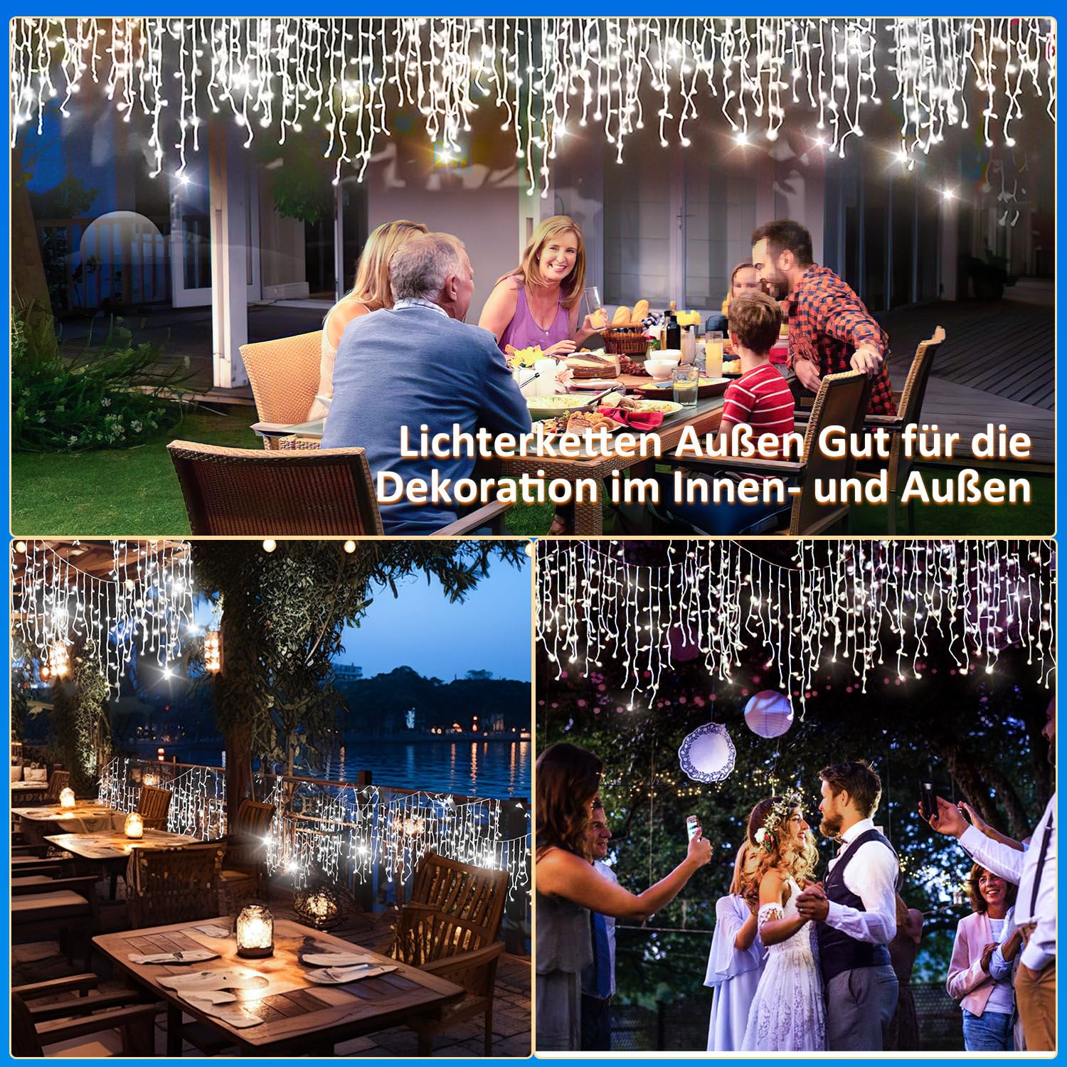 Ikodm 4 Stück LED Eisregen Lichterkette Außen 5m 200 LEDs Kaltweiß, Weihnachtsbeleuchtung mit 8 Modi, IP44 wasserdicht für Innenausstattung Außenbereich Schlafzimmer Hochzeit Party