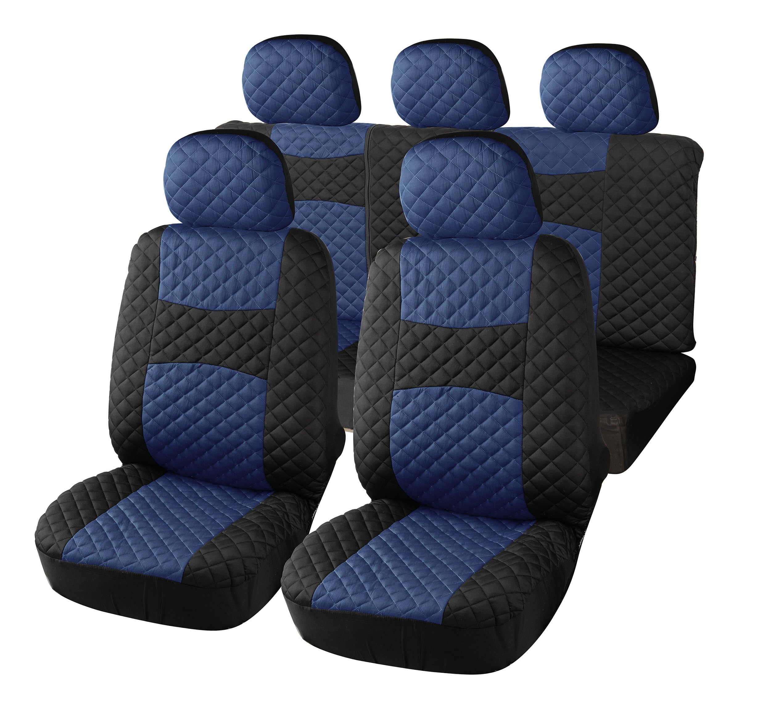 Auto Accessori Lupex - A20 Coprisedili per auto universali, colore Blu Nero, tessuto poliestere trapuntato, set fodere protezione sedili anteriori e posteriori, copri-sedile con zip