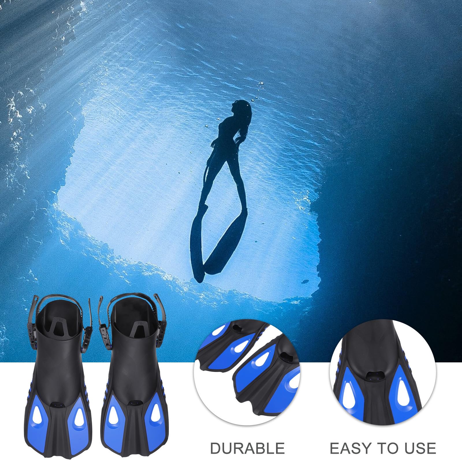 Aletas de Snorkel Ajustables para Adulto, Goma Azul, 1 Par | Liberación Rápida y Ajuste Rápido, para Natación y Snorkel, Adecuado para Principiantes
