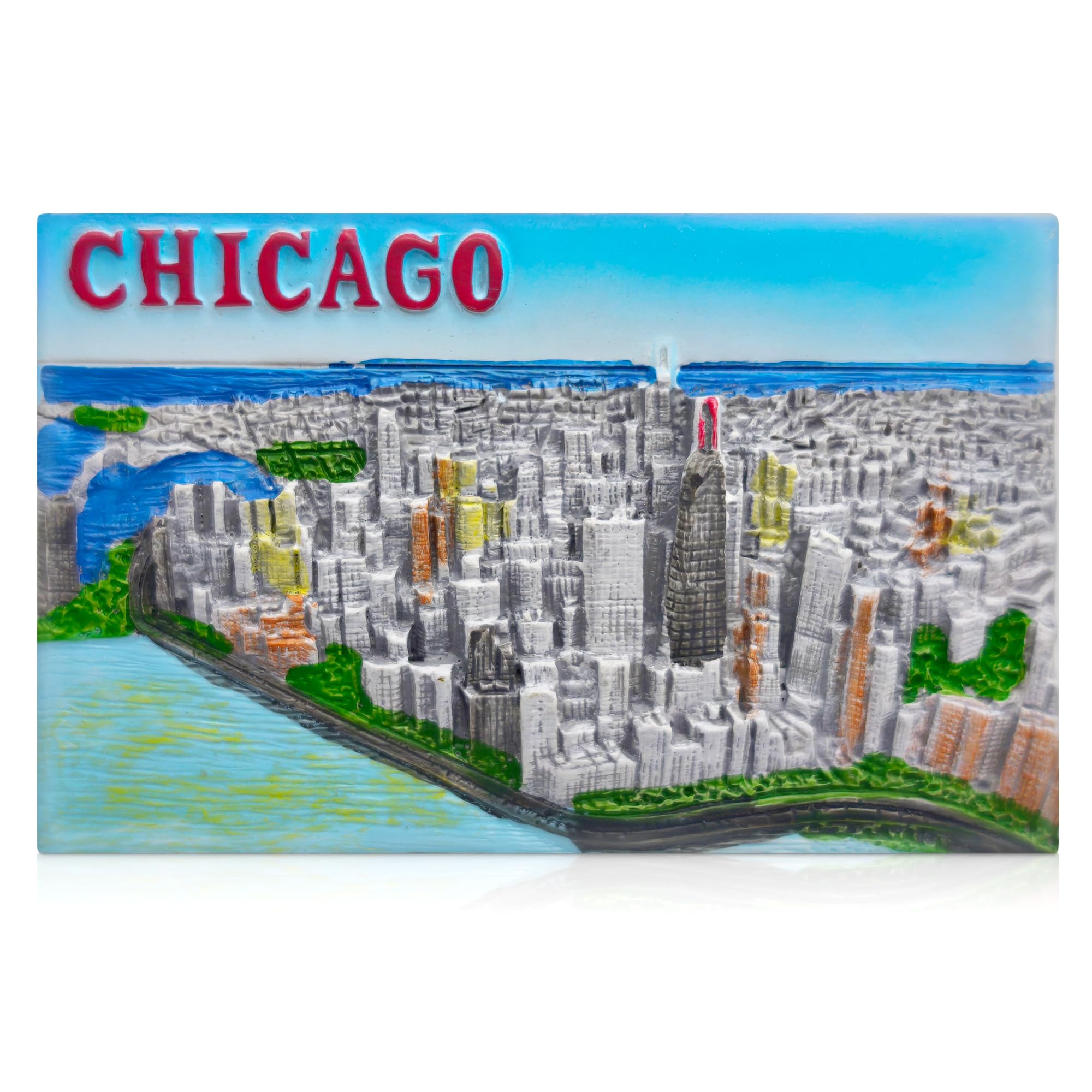 Chicago 3D Skyline Souvenir Fridge Magnet – Hand-Painted Resin Cityscape Magnet, Decorative Refrigerator Travel Gift (7.3 × 4.6 × 1.3 cm)