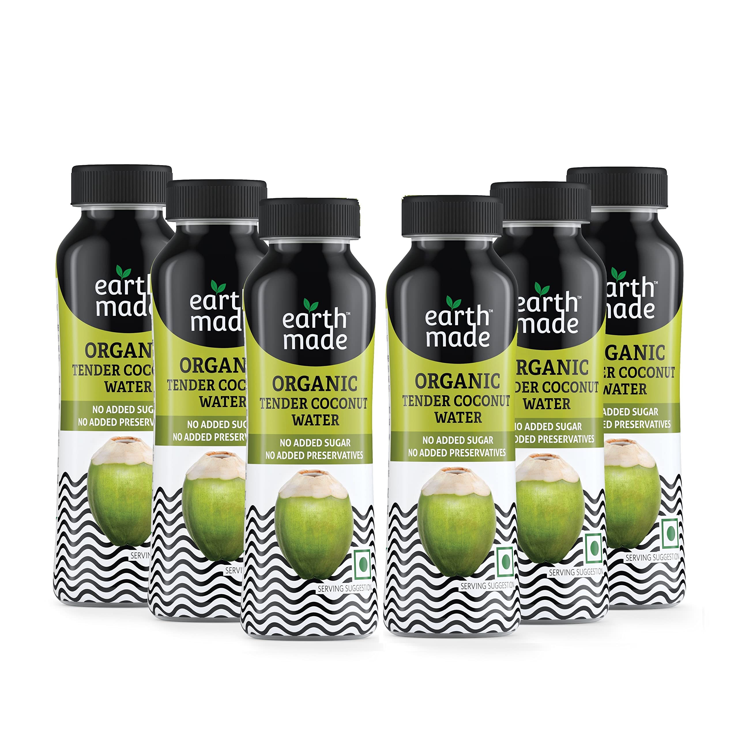 VEEBA Earthmade Tender Coconut Water I No Added Sugars or Artifical Flavours I 100% Organic Tender Coconut Water I Coconut Water I Naryal Paani 200 ml (Pack of 6)