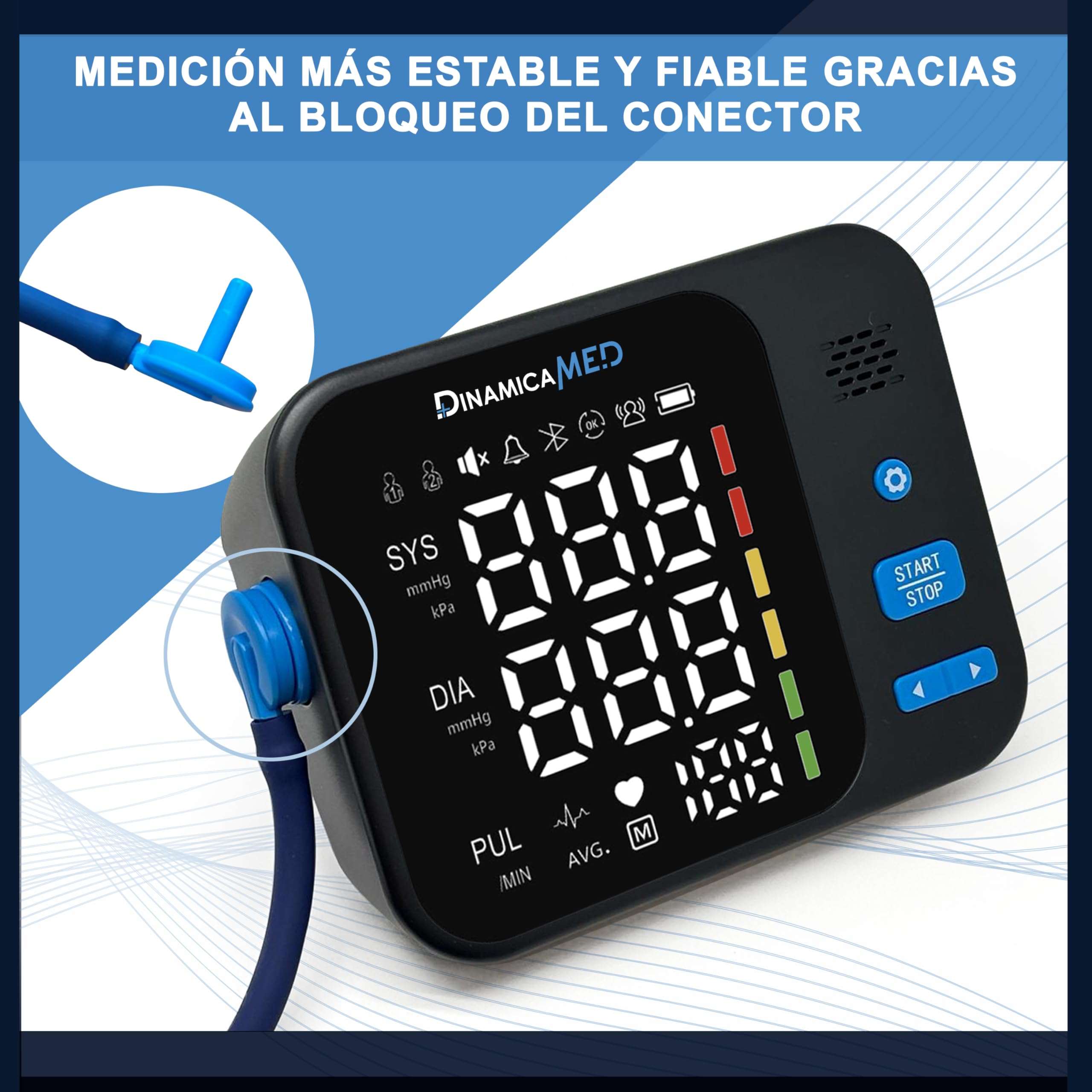 DinamicaMed A-159 Tensiómetro de Brazo, Medidor de Presión Arterial de Brazo con 2 × 99 Memorias, Tensiómetro de Brazo con Retroiluminación.