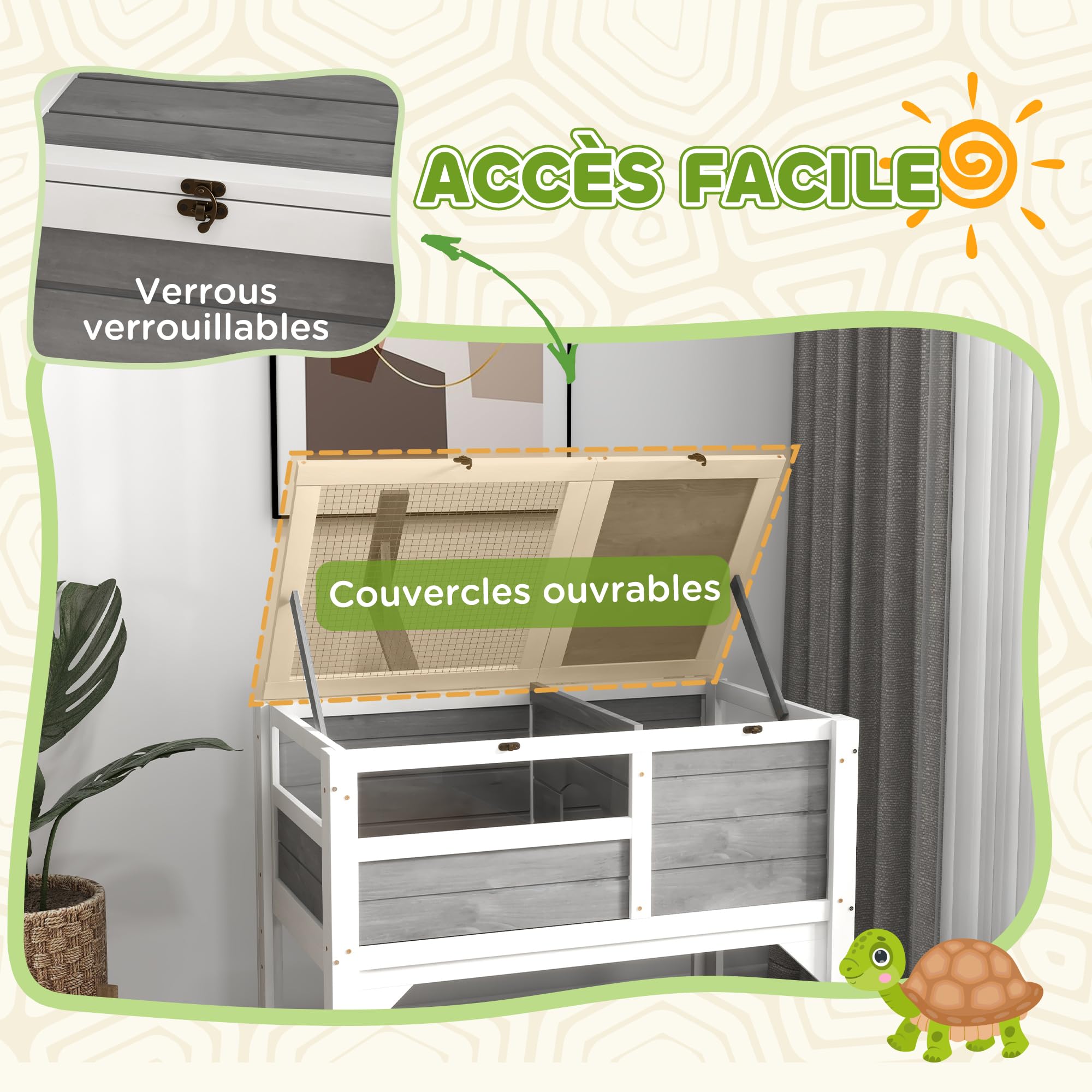 PawHut Recinto per tartarughe su gambe con ripiano portaoggetti - legno d'abete - interno ed esterno - dim. 103H x 84L x 51W cm grigio chiaro