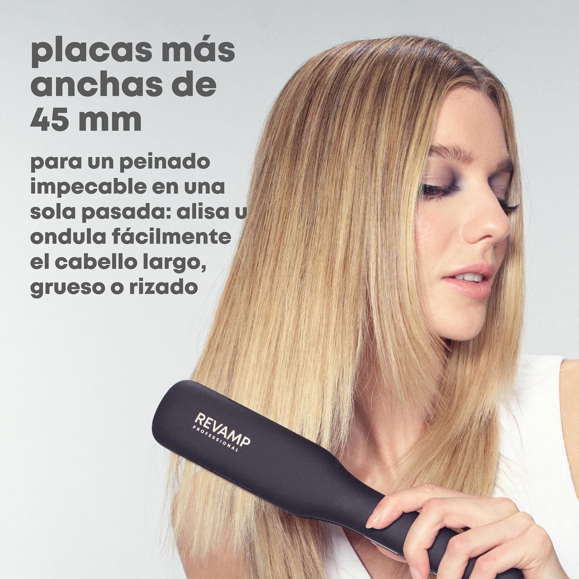 REVAMP Enigma Radiance Plancha de Pelo - Placas Extra Anchas | Alisado en una Pasada, Diseño Curvo, Ondas y Rizos Duraderos, Cerámica, Profesional