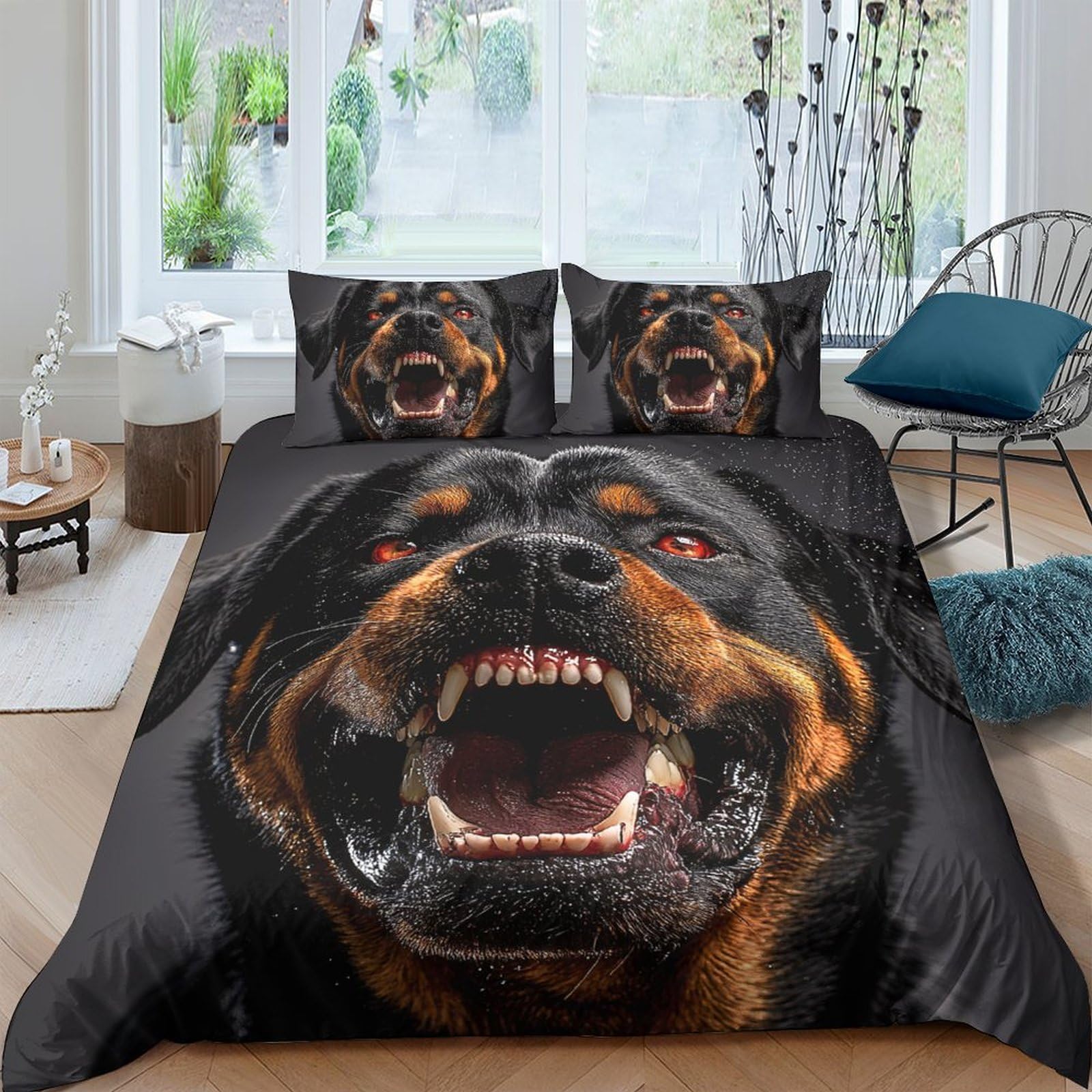 Ctjqhvkz Style-7 3D Printed Fierce Rottweiler Dog Fitted Sheet Microfiber Black Animal Pattern Bed Cover For Bedroom Dorm Mattress Decor Single（135X200cm）