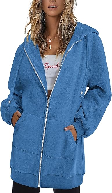 Zeagoo Women Zip Up Hoodies Long Sleeve Fall Hooded Lightweight Tunic Sweatshirt Oversize Fleece Jacket With Pockets